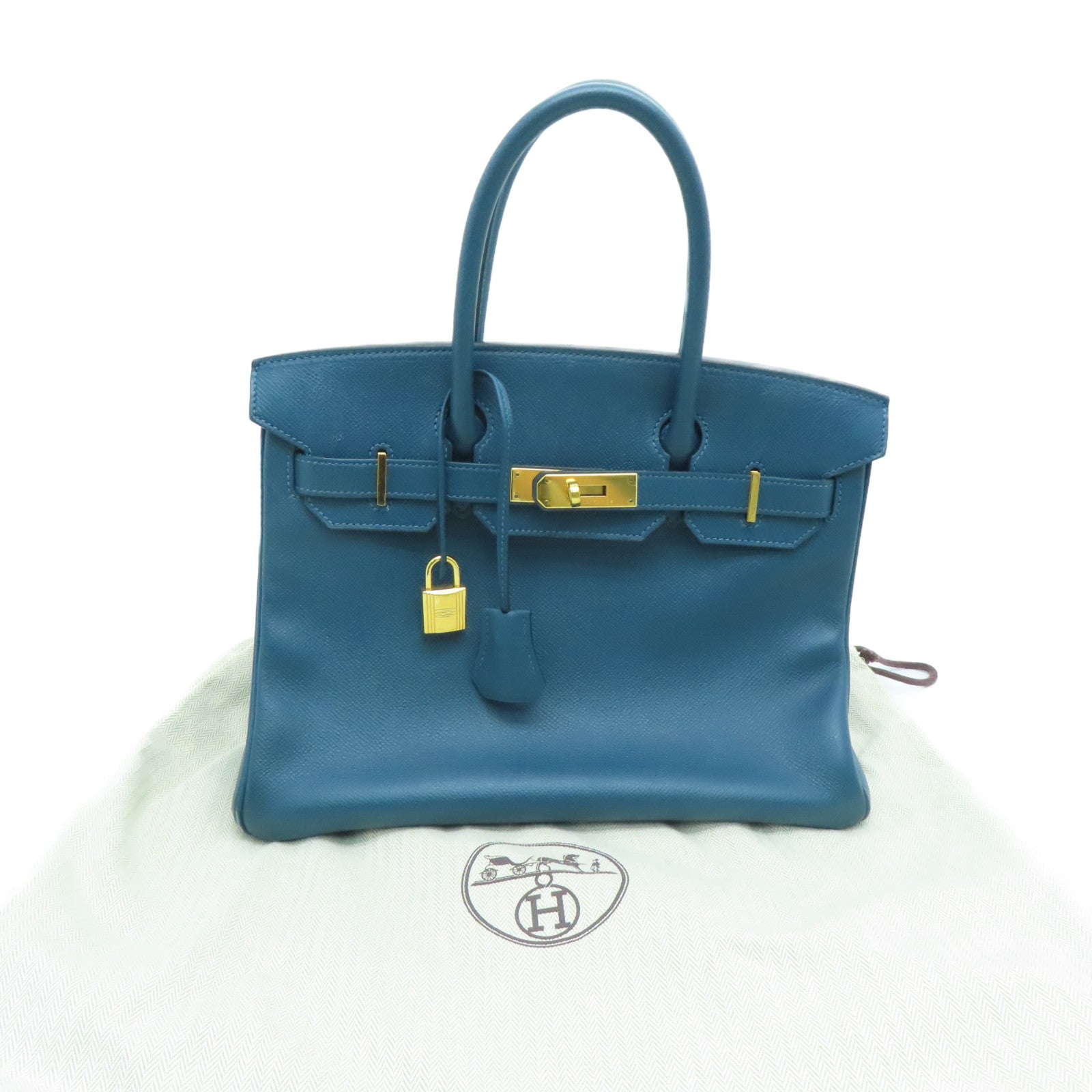 HERMES Sharp discount Epsom leather Birkin 30 gold buckle handle bag Cobalt blue