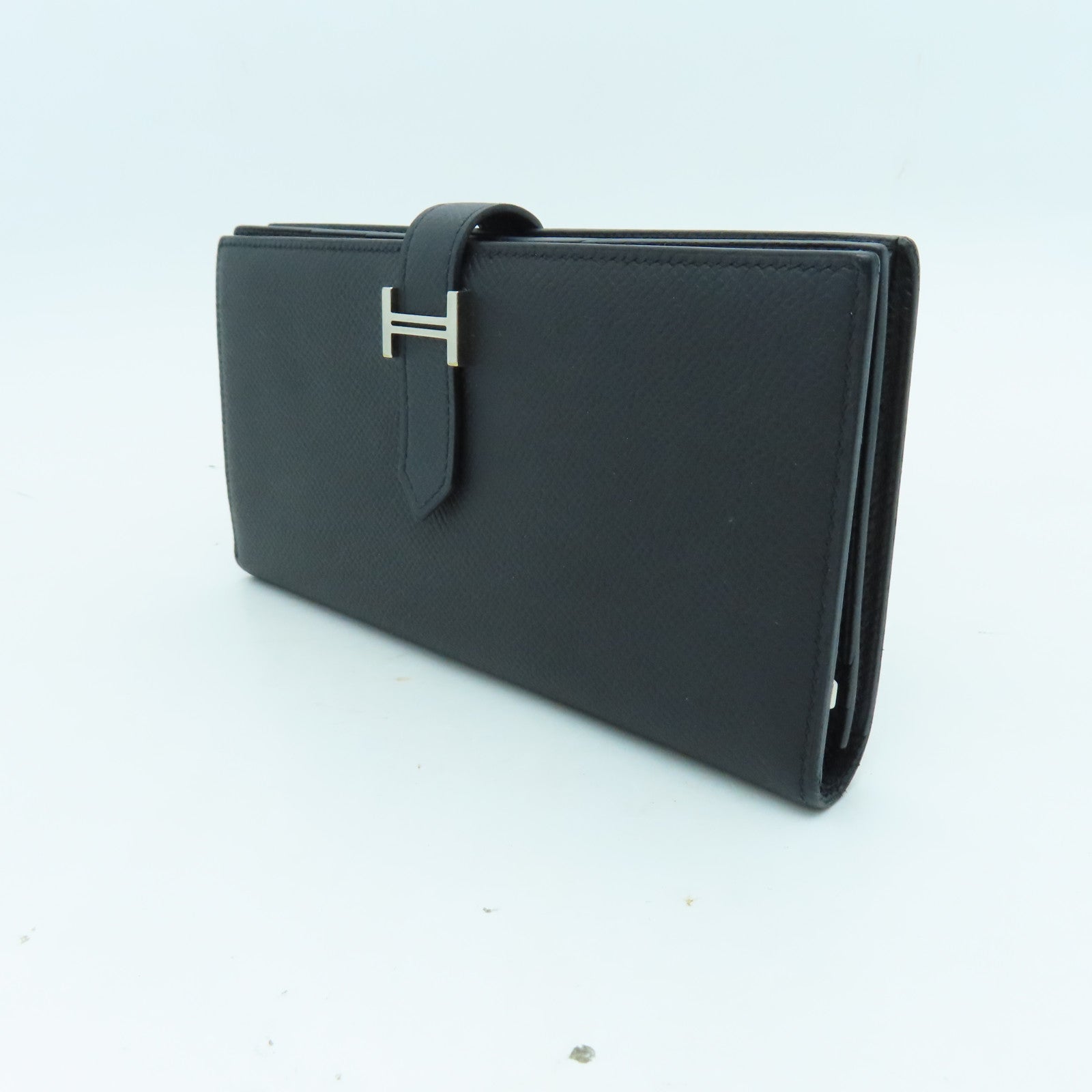 HERMES Epsom皮革Bearn Long Wallet銀扣長錢包黑色