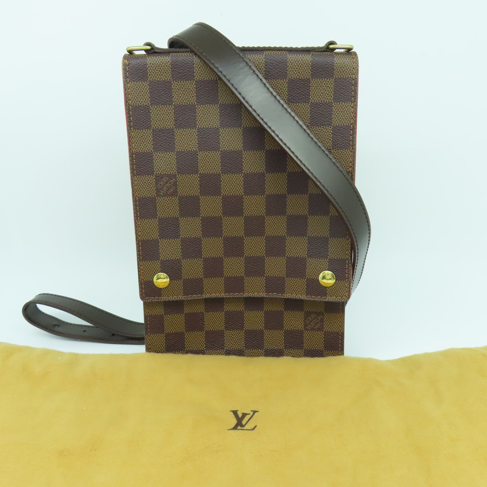 LOUIS VUITTON Damier Portobello金扣肩背袋啡色