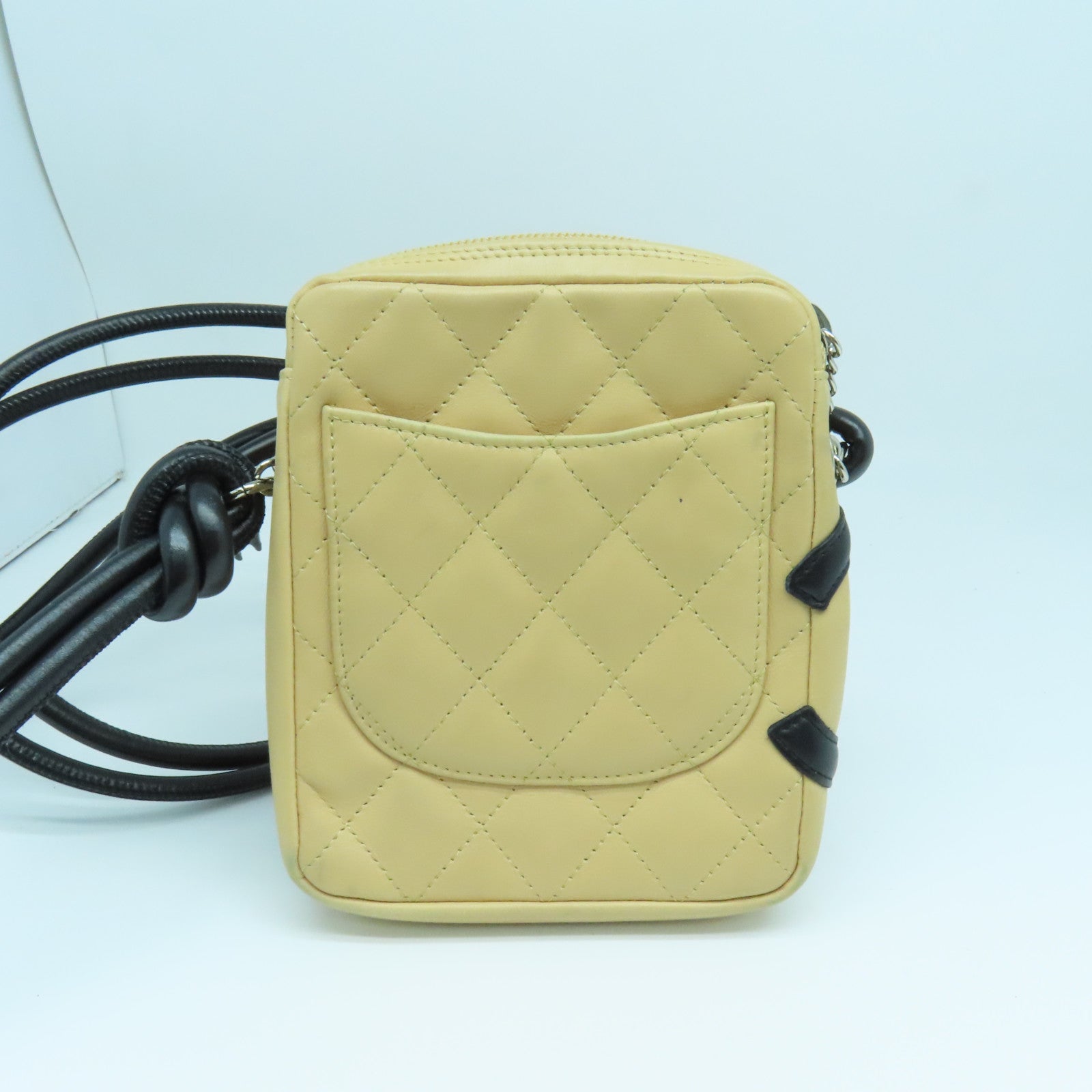 CHANEL sheepskin leather Cambon Crossbody Bag silver buckle shoulder bag beige