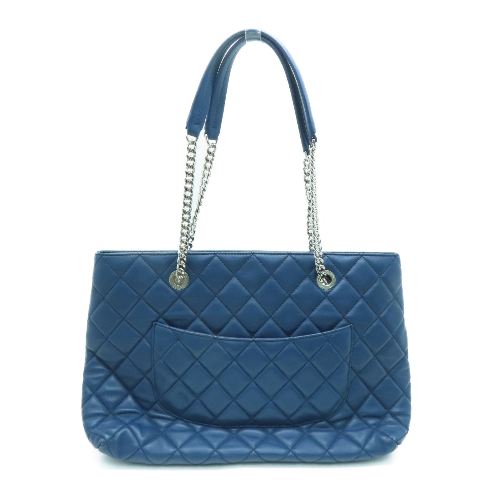 CHANEL 【激减优惠】菱格牛皮皮革Shoulder Bag银扣手挽袋蓝色