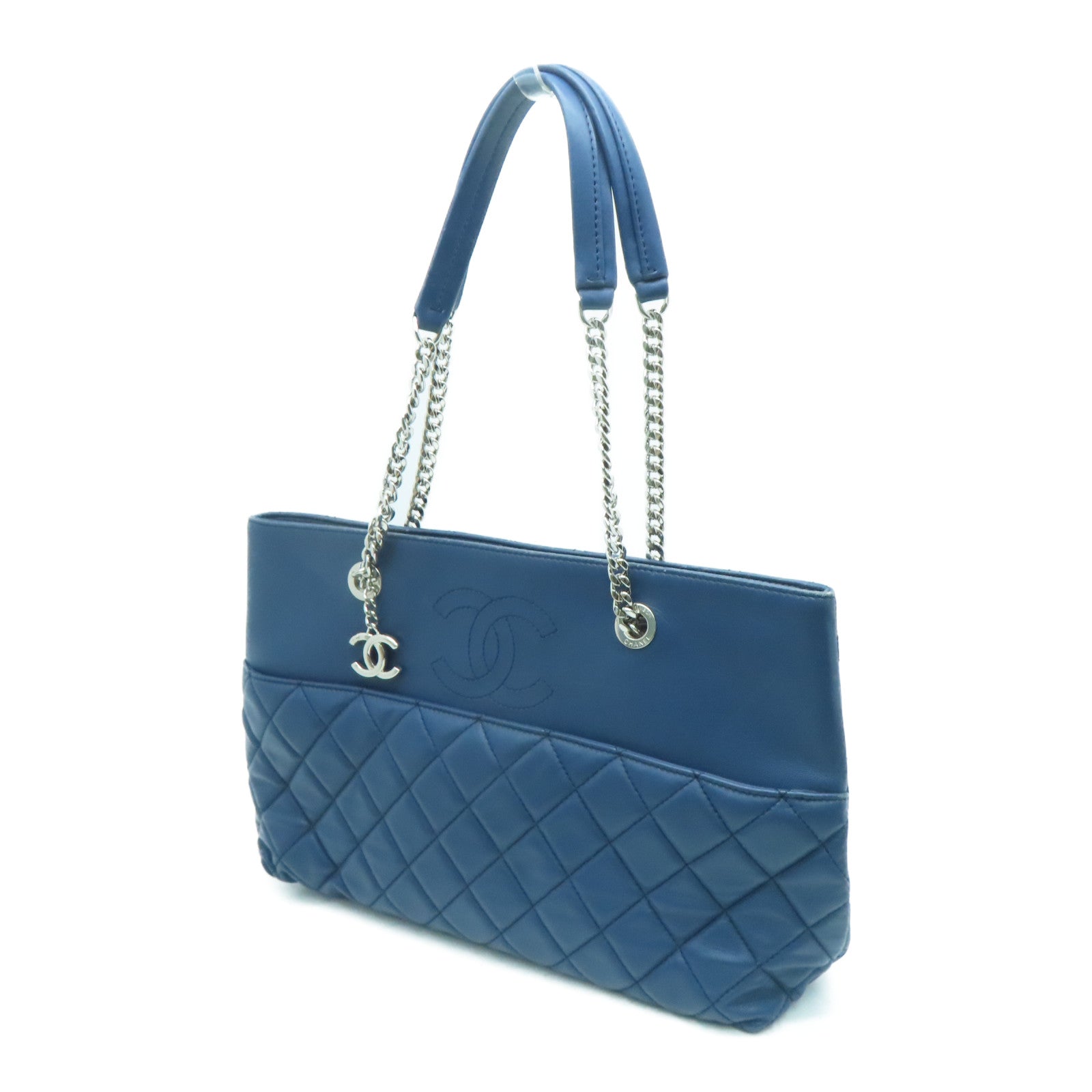 CHANEL 【激减优惠】菱格牛皮皮革Shoulder Bag银扣手挽袋蓝色