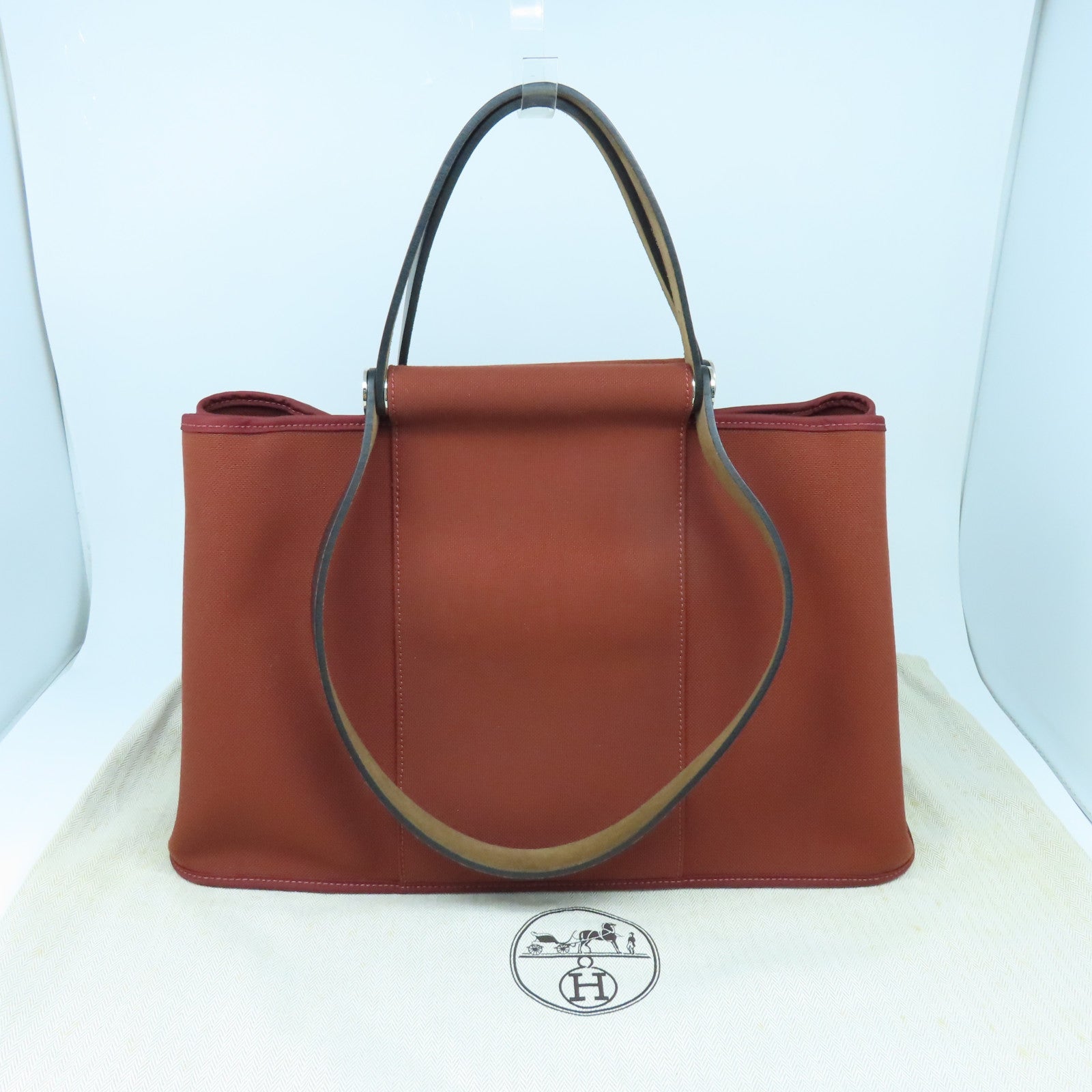 HERMES 帆布Cabag銀扣手挽肩背兩用袋Rough H啡色