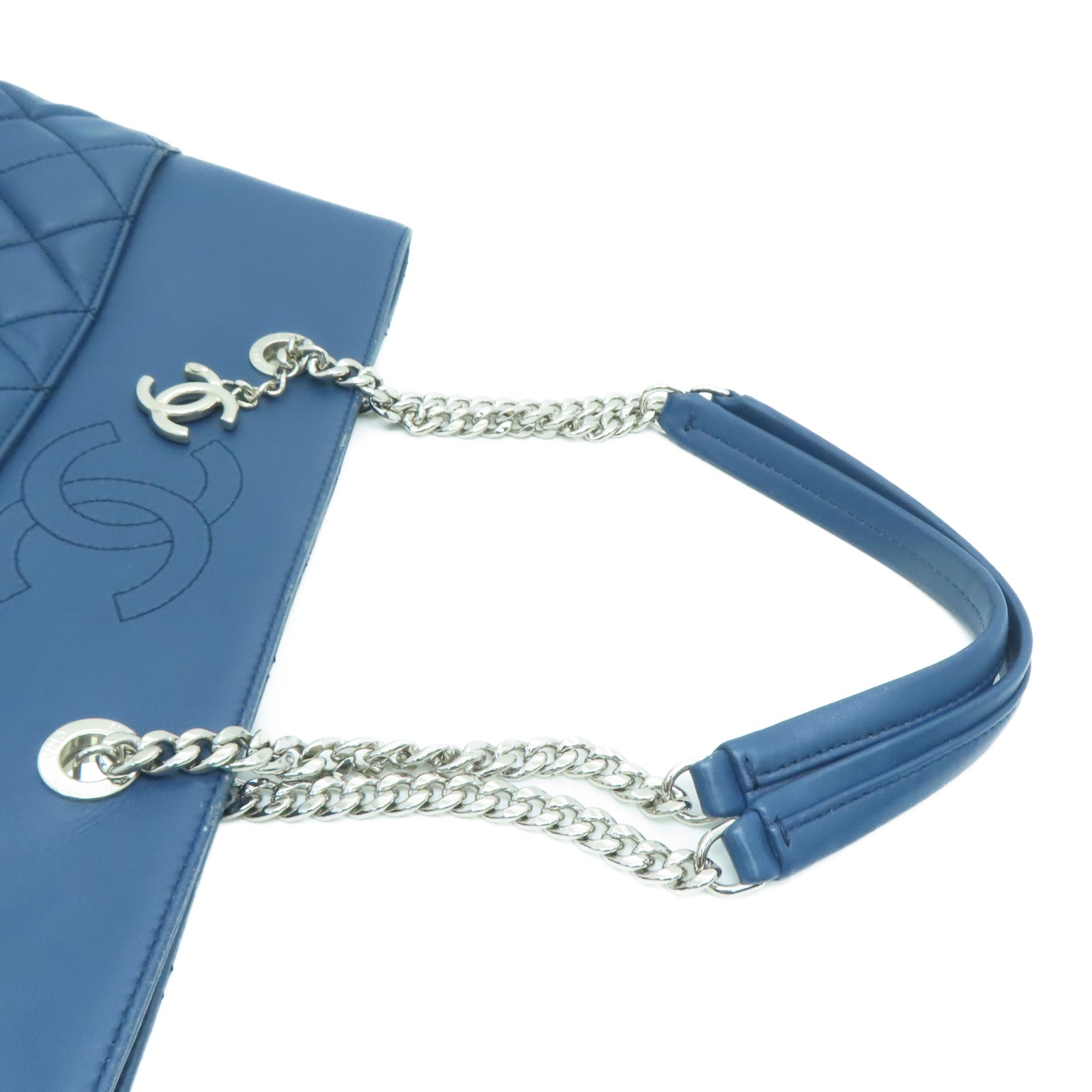 CHANEL 【激减优惠】菱格牛皮皮革Shoulder Bag银扣手挽袋蓝色