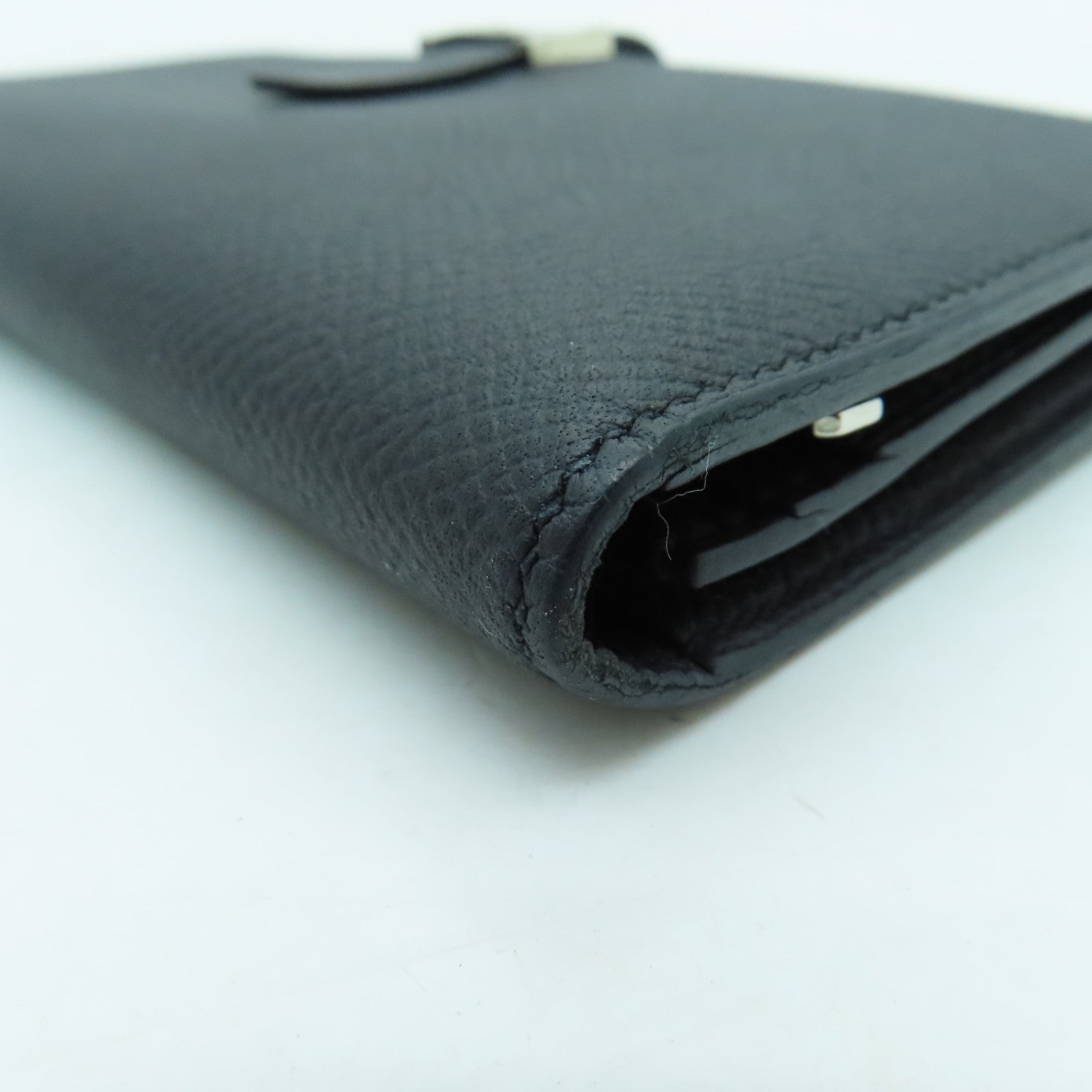 HERMES Epsom皮革Bearn Long Wallet銀扣長錢包黑色