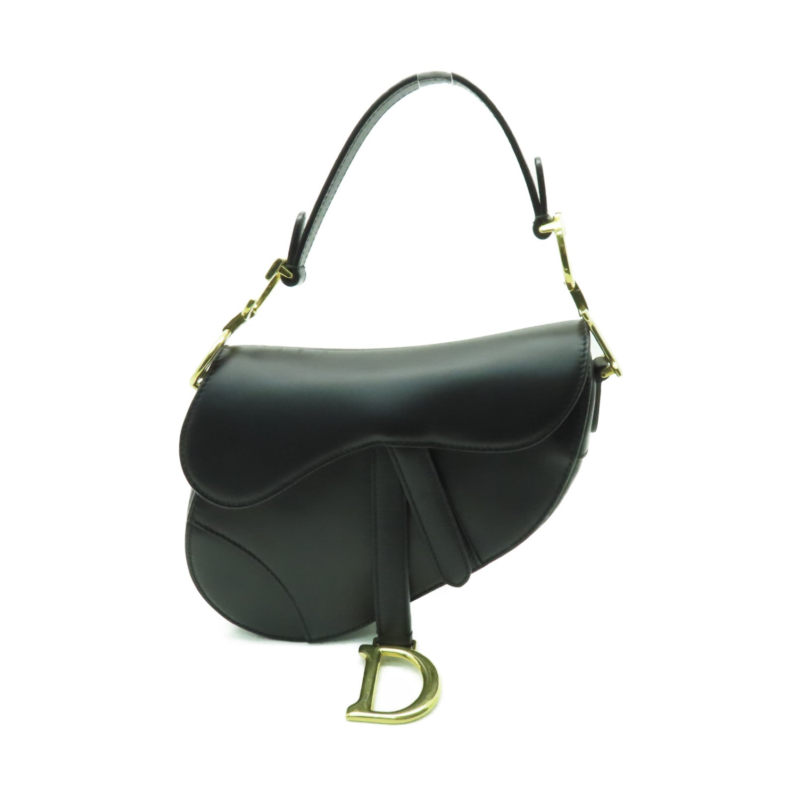 Dior 牛皮皮革Mini Saddle金扣手挽袋黒色