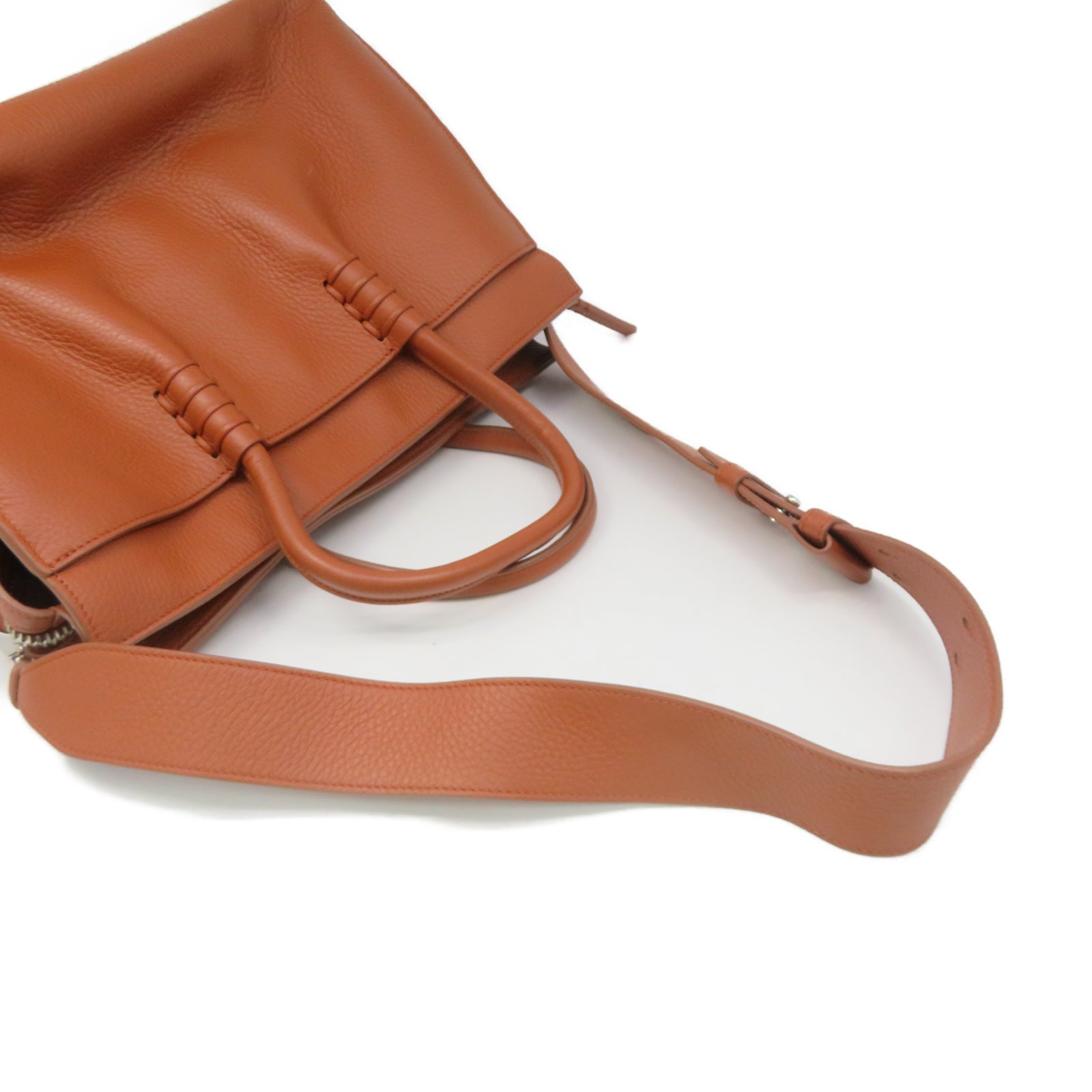 TOD’S 牛皮皮革2 Way Shoulder Bag銀扣手挽肩背兩用袋棕色