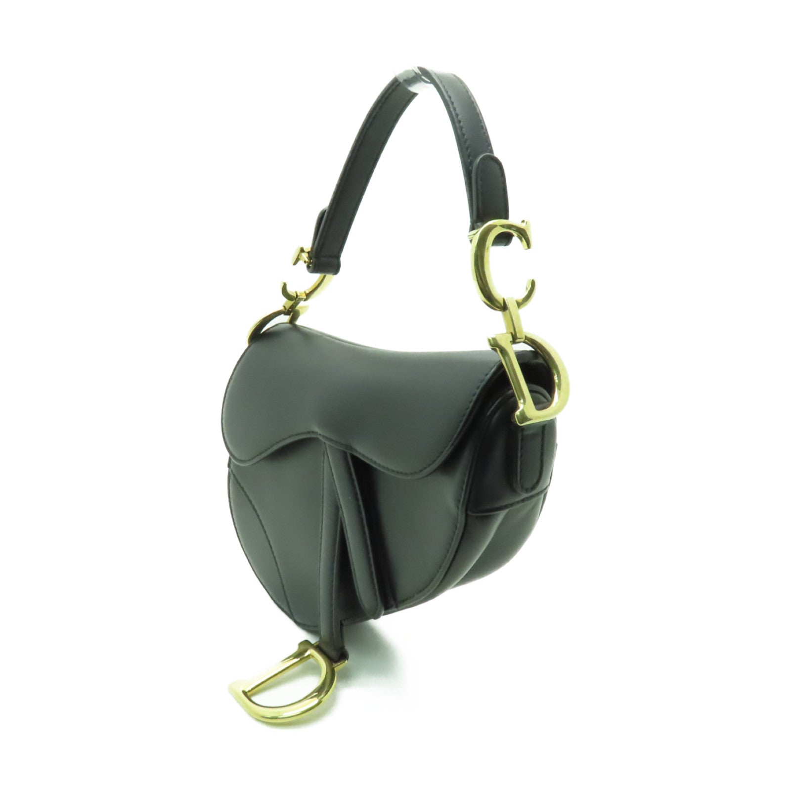 Dior 牛皮皮革Mini Saddle金扣手挽袋黒色