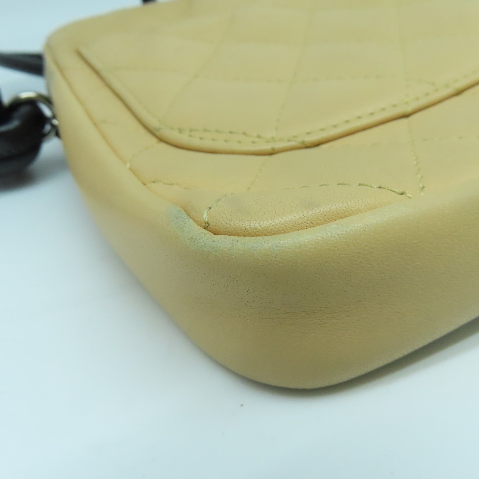 CHANEL sheepskin leather Cambon Crossbody Bag silver buckle shoulder bag beige