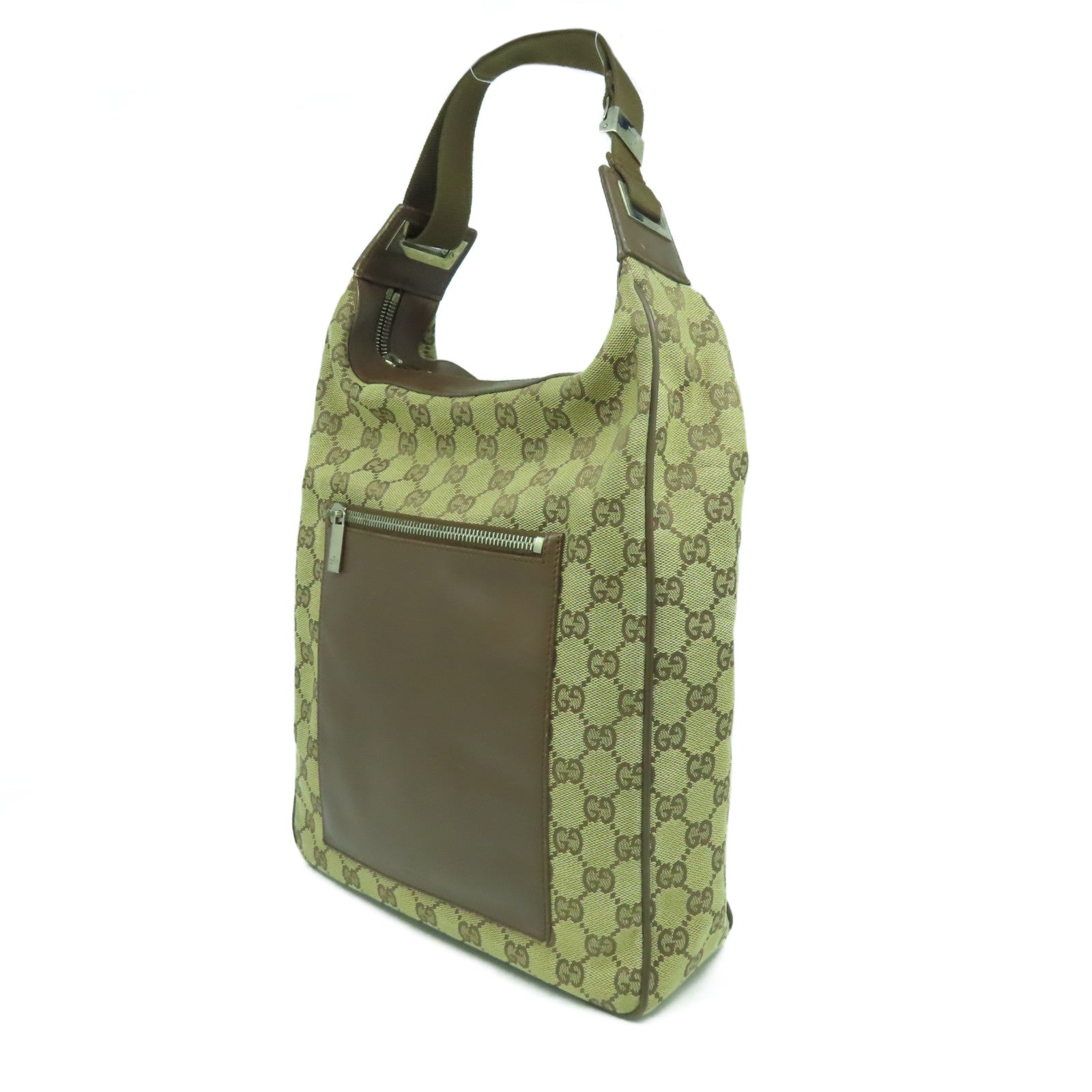 GUCCI 帆布Shoulder Bag銀扣肩背袋啡色