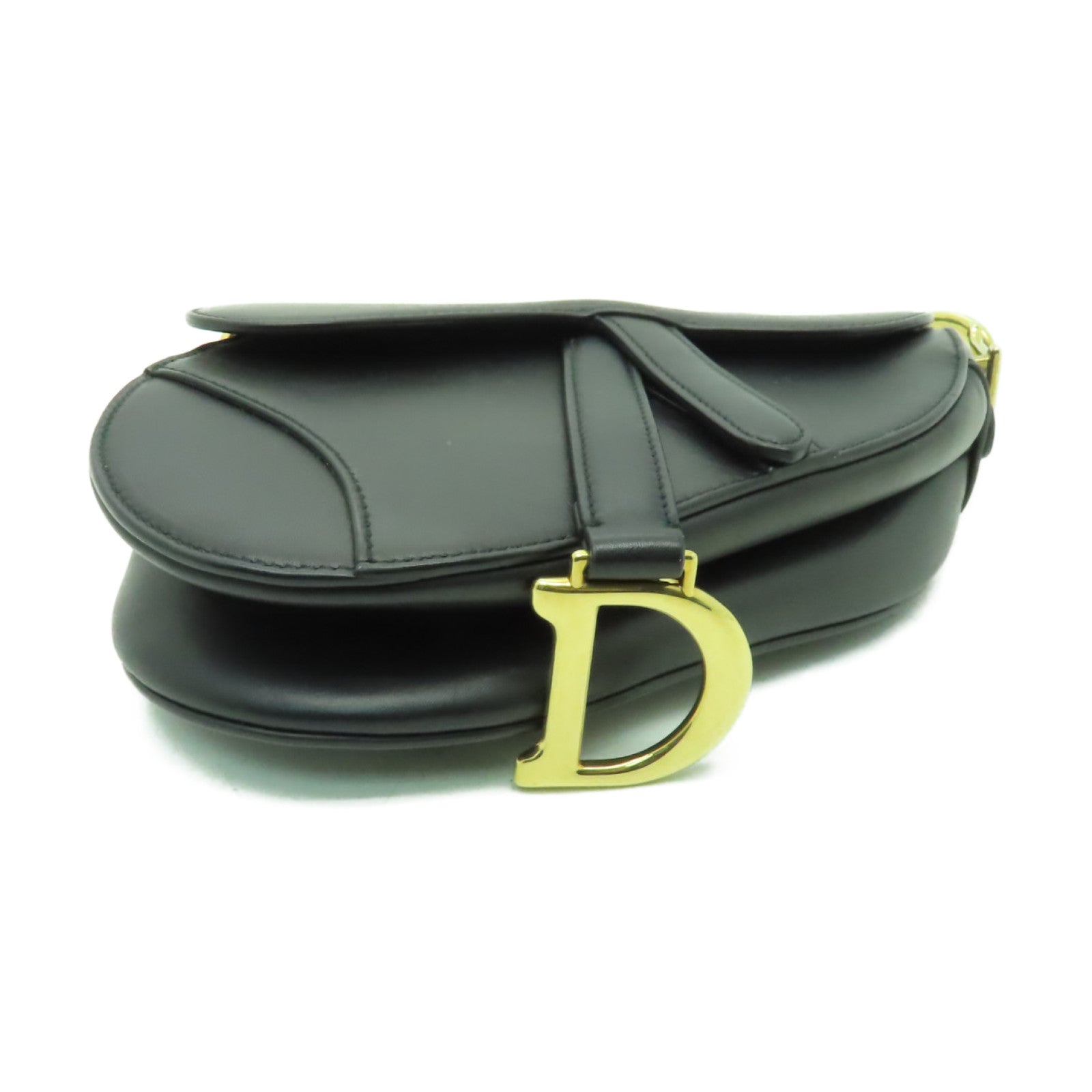 Dior 牛皮皮革Mini Saddle金扣手挽袋黒色