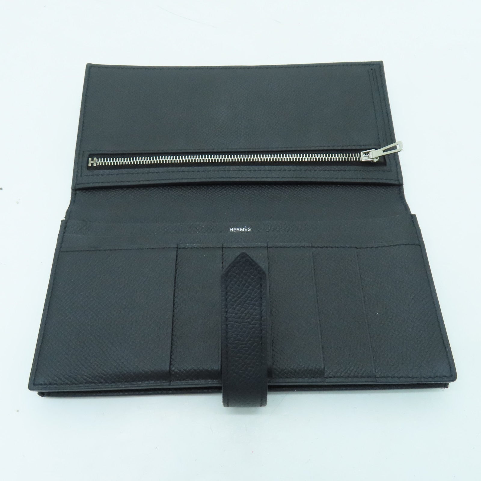 HERMES Epsom皮革Bearn Long Wallet銀扣長錢包黑色