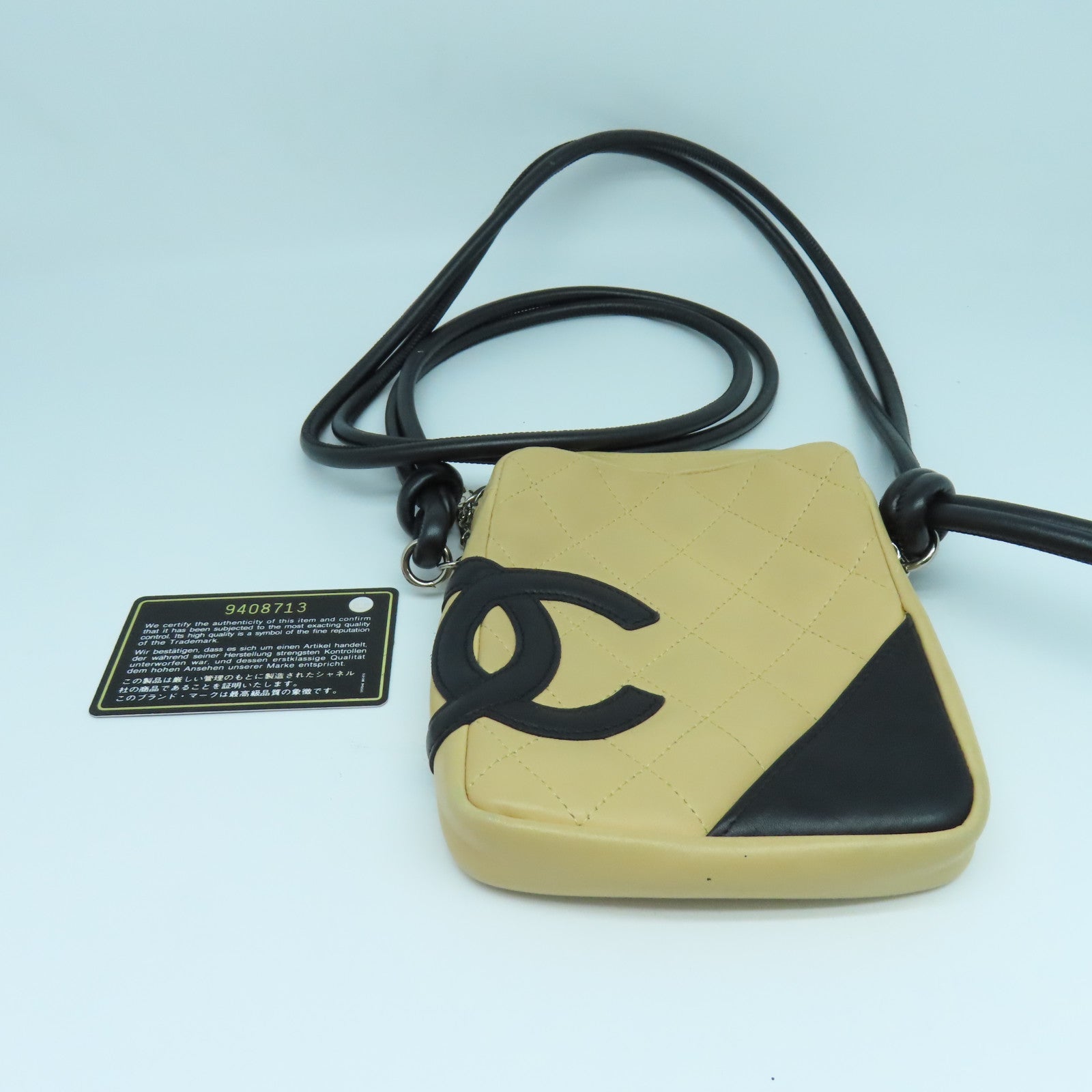 CHANEL sheepskin leather Cambon Crossbody Bag silver buckle shoulder bag beige