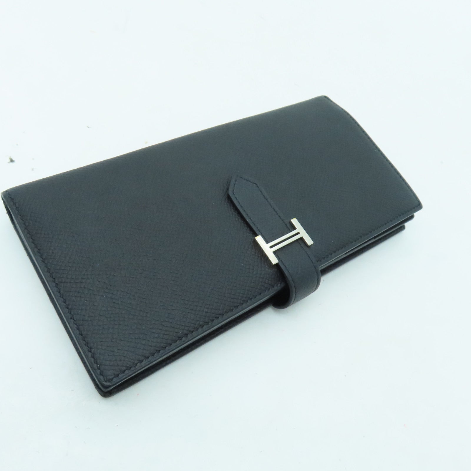 HERMES Epsom皮革Bearn Long Wallet銀扣長錢包黑色
