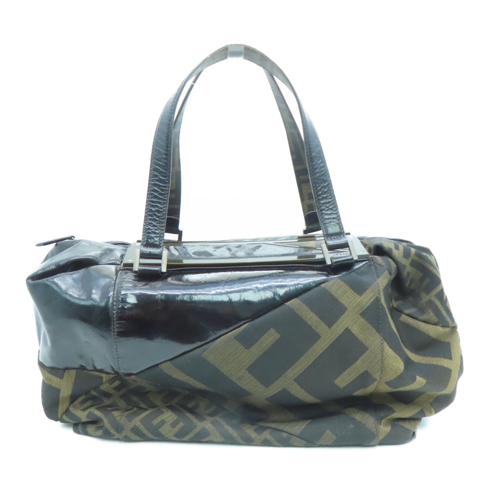 FENDI 帆布Tote Bag銀扣手挽袋棕色