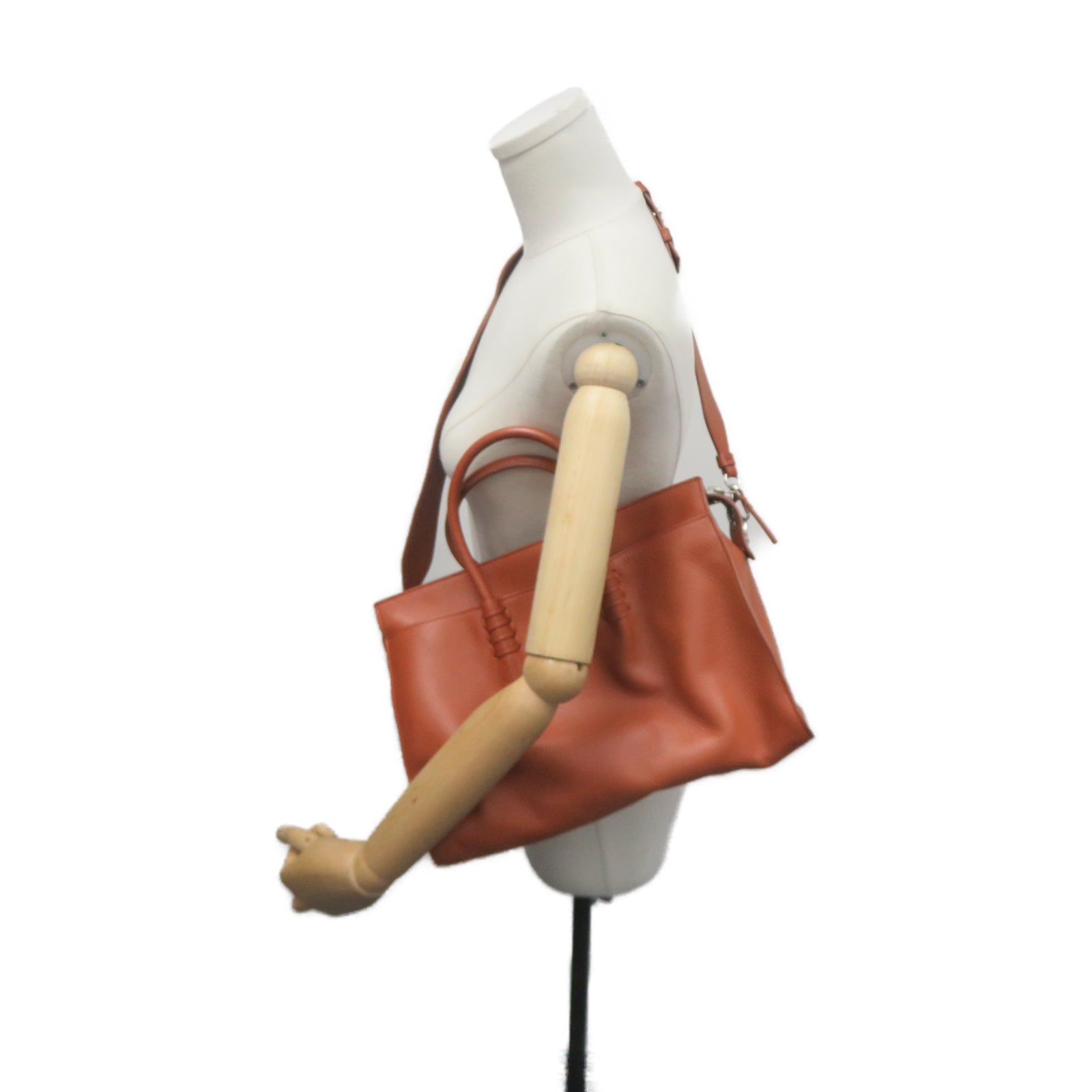 TOD’S 牛皮皮革2 Way Shoulder Bag銀扣手挽肩背兩用袋棕色