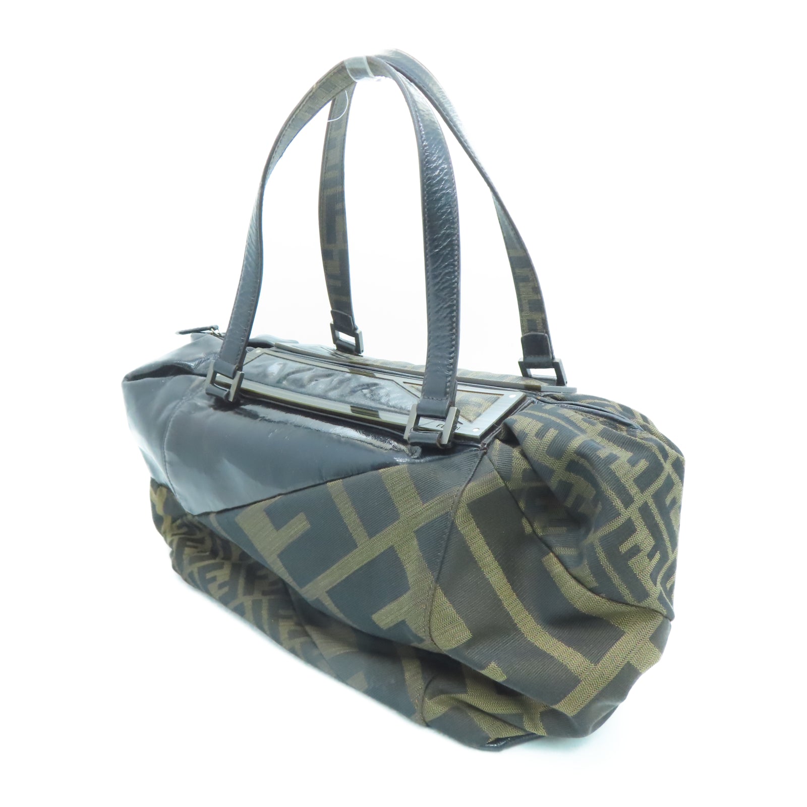 FENDI 帆布Tote Bag銀扣手挽袋棕色