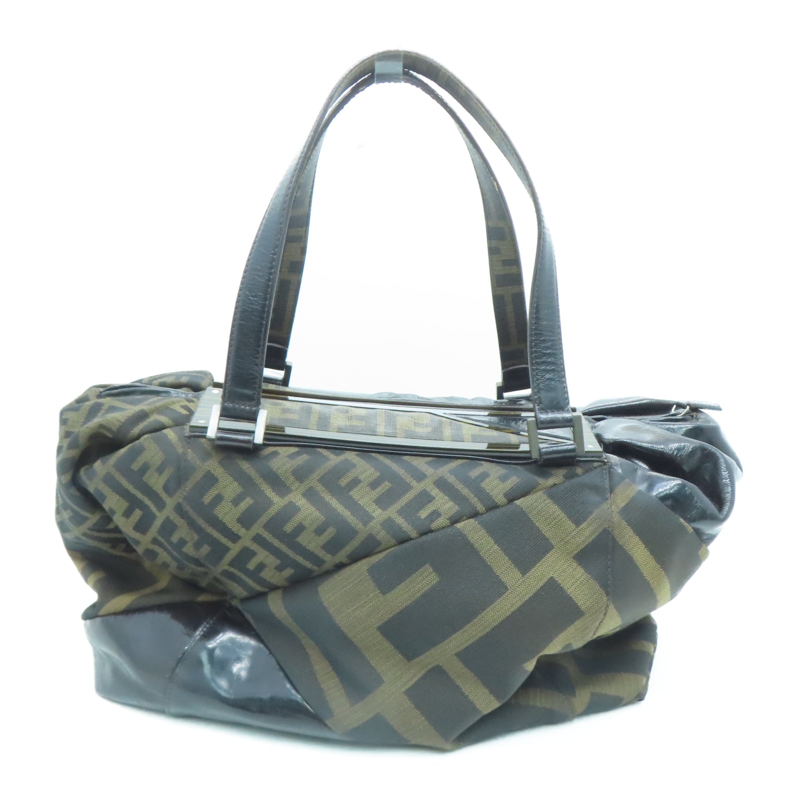 FENDI 帆布Tote Bag銀扣手挽袋棕色
