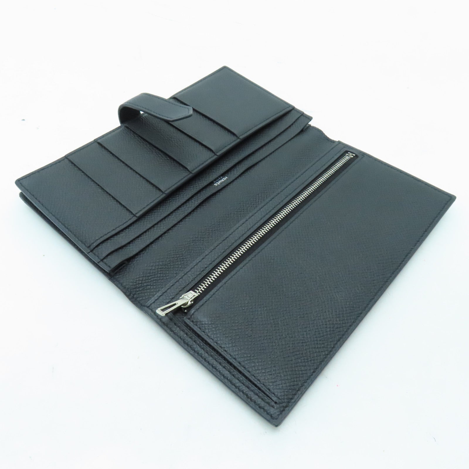 HERMES Epsom皮革Bearn Long Wallet銀扣長錢包黑色