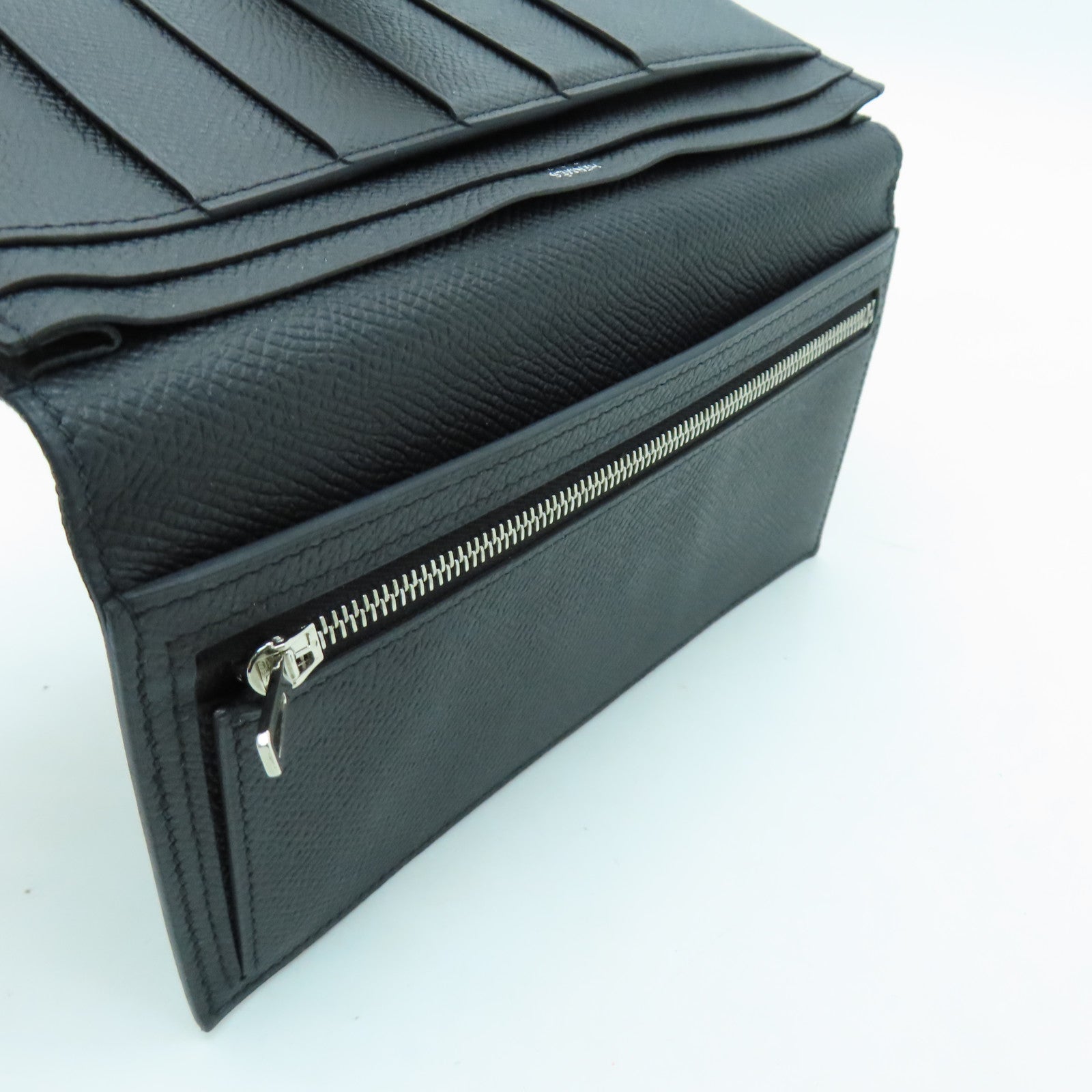 HERMES Epsom皮革Bearn Long Wallet銀扣長錢包黑色