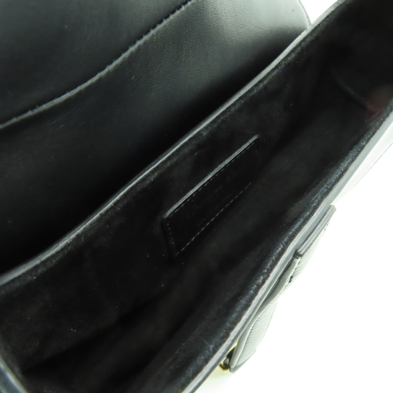 Dior 牛皮皮革Mini Saddle金扣手挽袋黒色