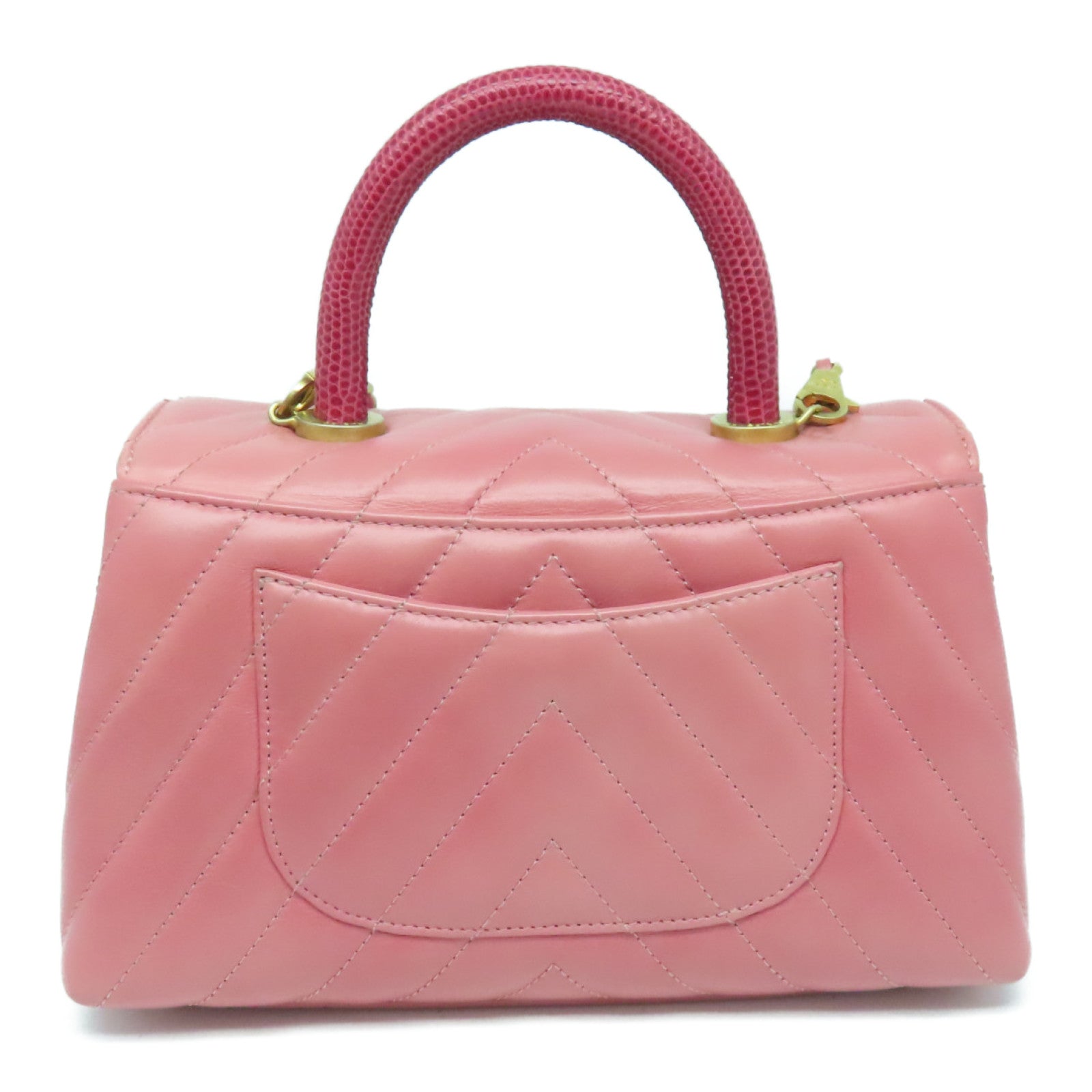 CHANEL 斜纹牛皮皮革Small Coco Handle金扣链带肩背袋粉红色