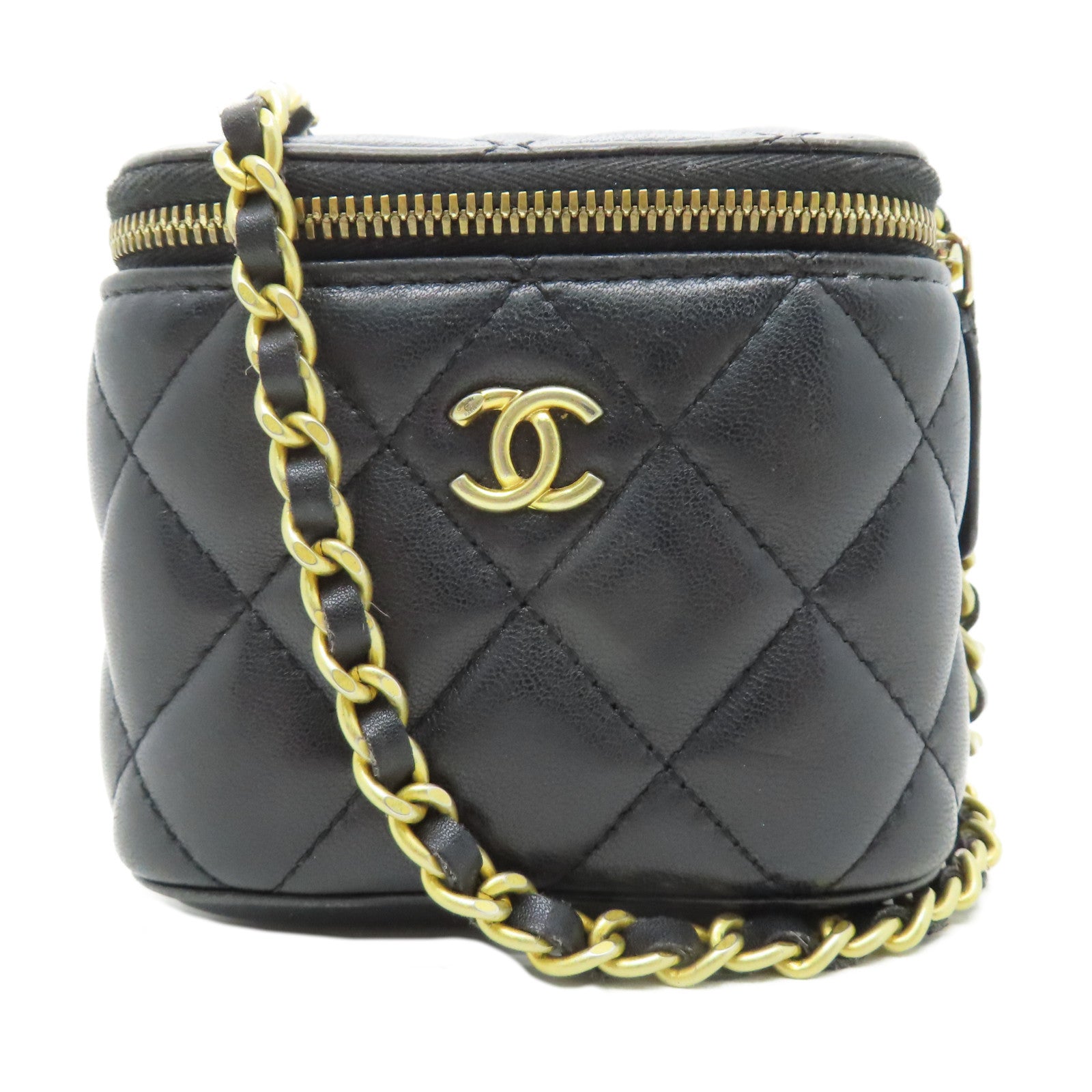 CHANEL 菱格羊皮皮革Chain Shoulder金扣鏈帶肩背袋黑色