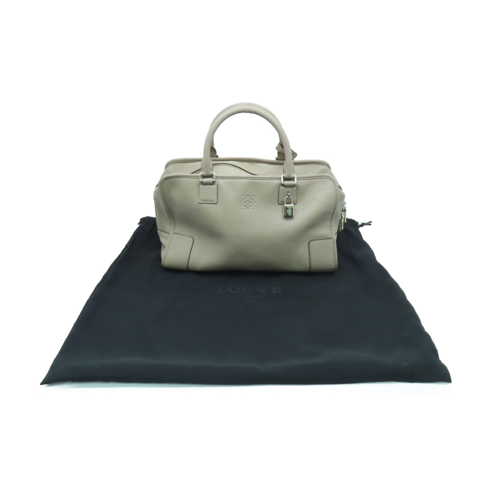 LOEWE 牛皮皮革Handbag銀扣手挽袋灰色