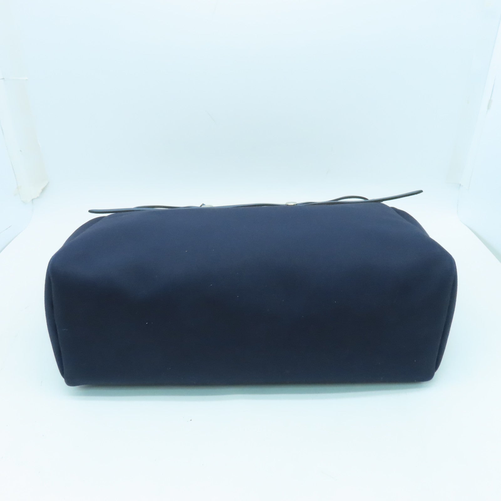 HERMES canvas Herbag Cabas silver buckle handle bag dark blue