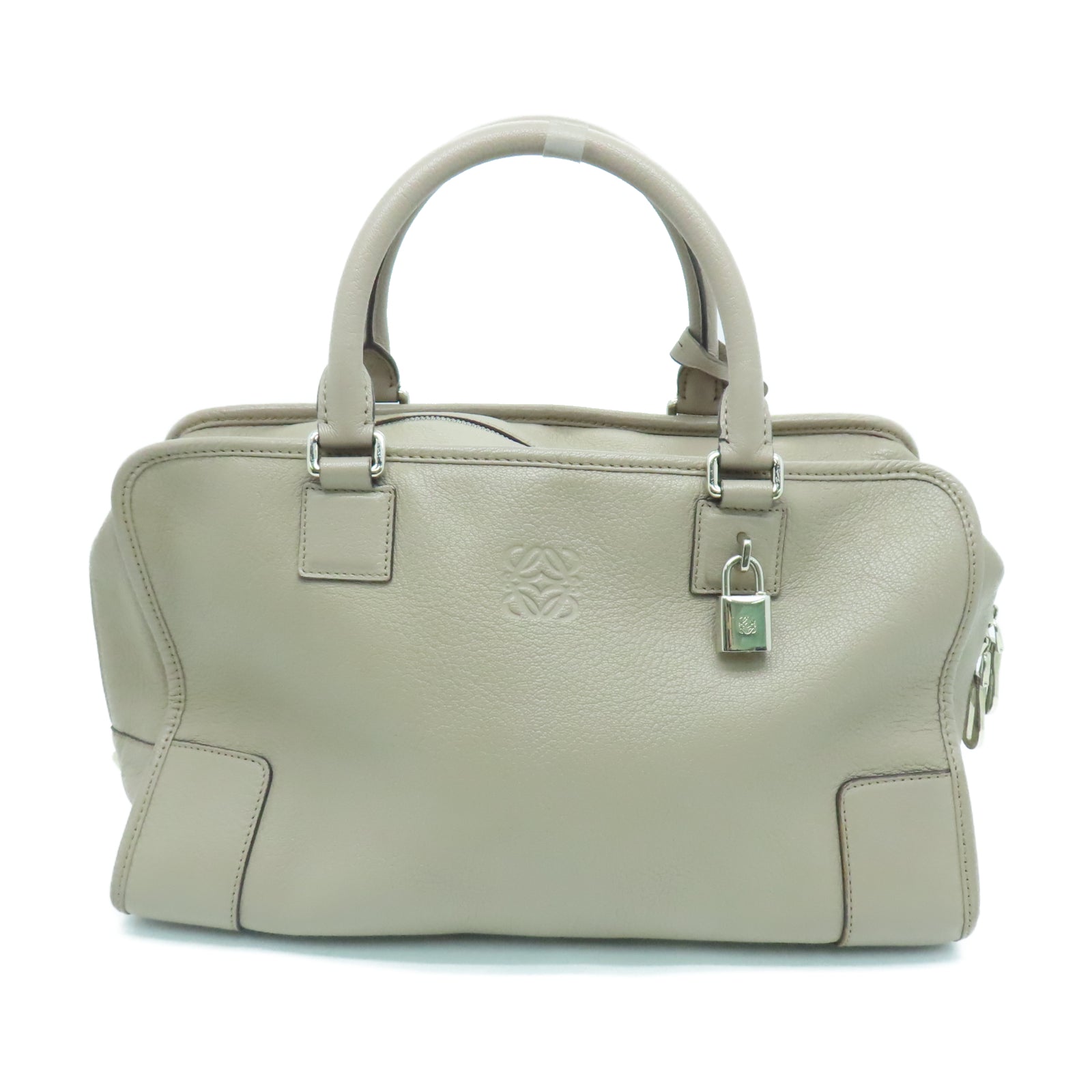 LOEWE 牛皮皮革Handbag銀扣手挽袋灰色