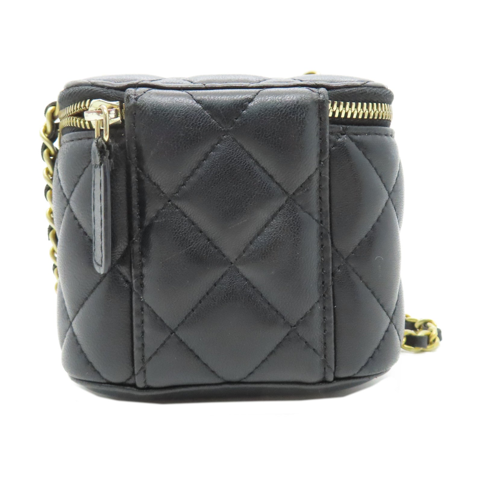 CHANEL 菱格羊皮皮革Chain Shoulder金扣鏈帶肩背袋黑色