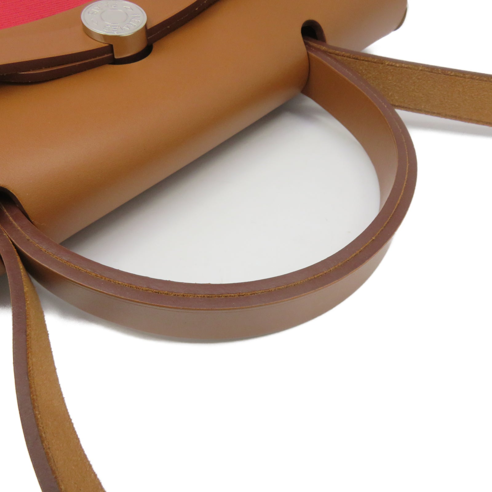 HERMES 帆布Herbag PM銀扣手挽肩背兩用袋紅色/棕色