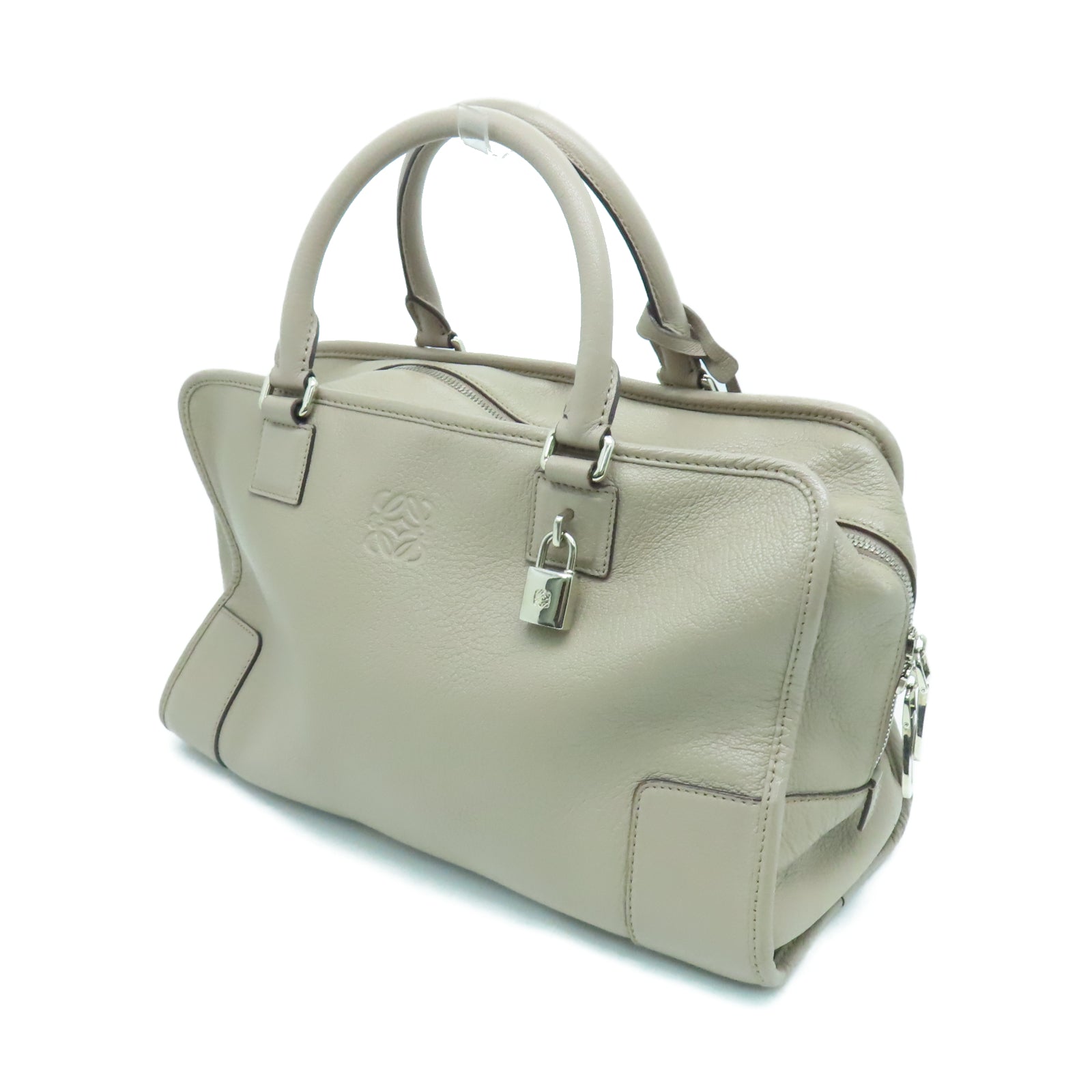 LOEWE 牛皮皮革Handbag銀扣手挽袋灰色