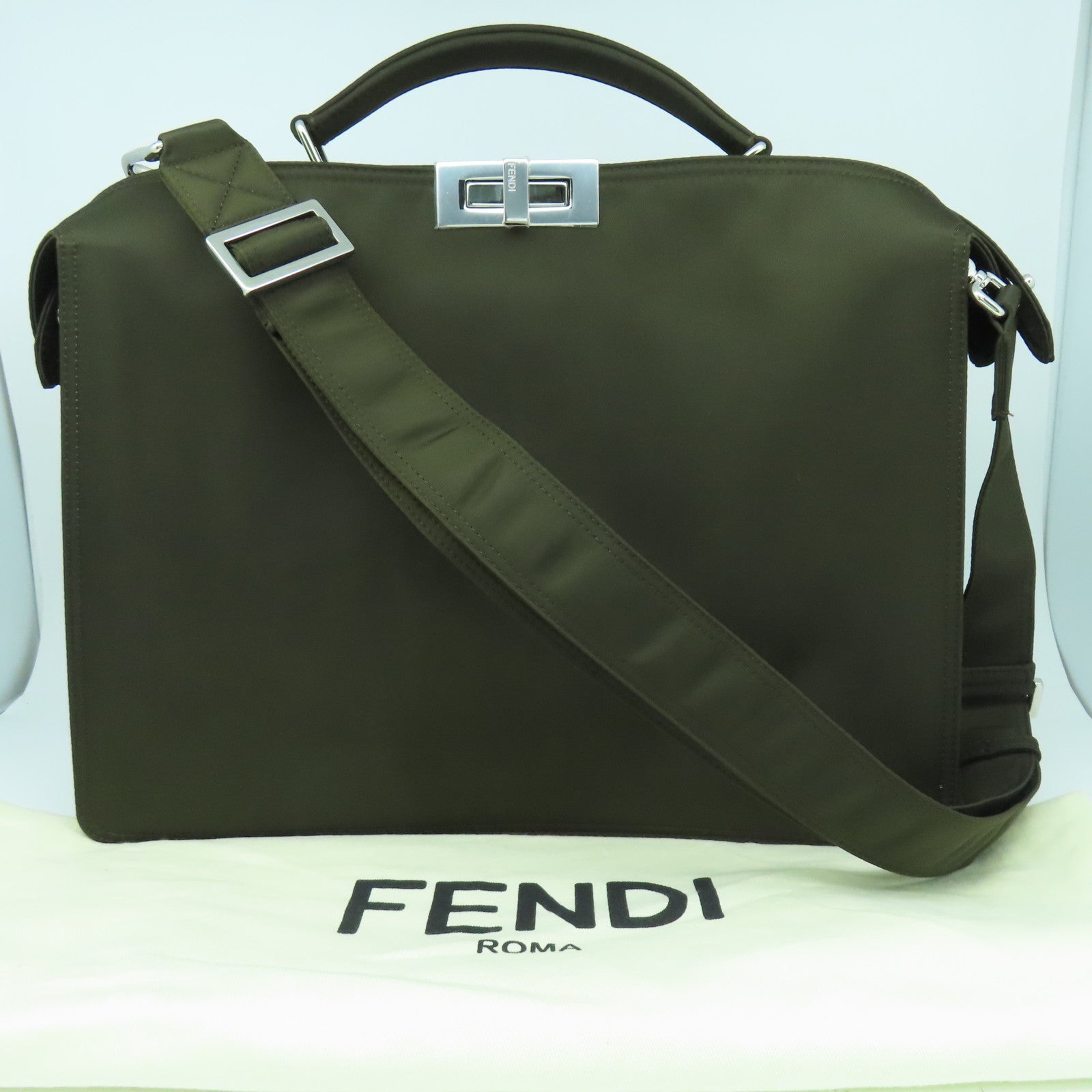 FENDI 尼龍Peekaboo銀扣手挽肩背兩用袋綠色