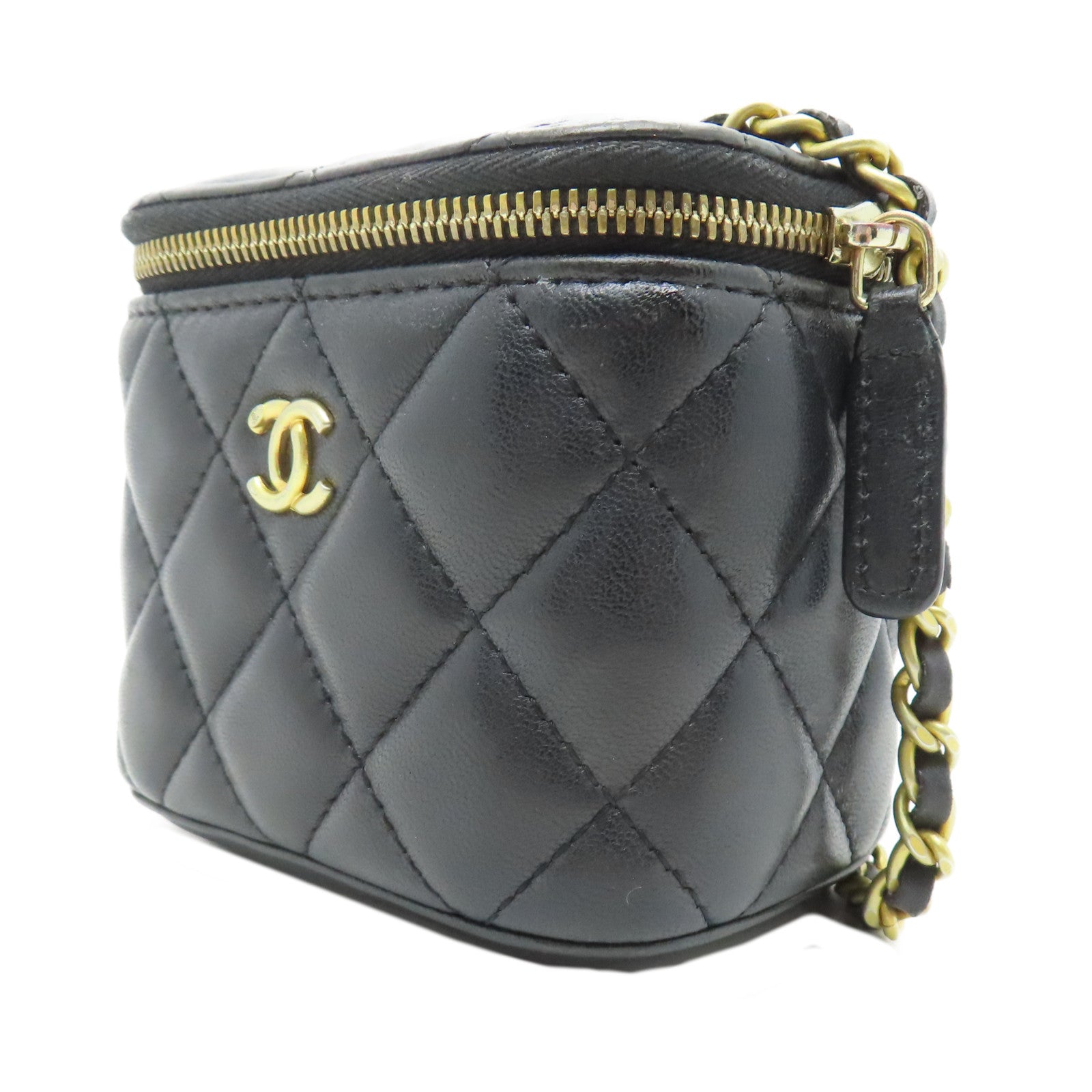 CHANEL 菱格羊皮皮革Chain Shoulder金扣鏈帶肩背袋黑色