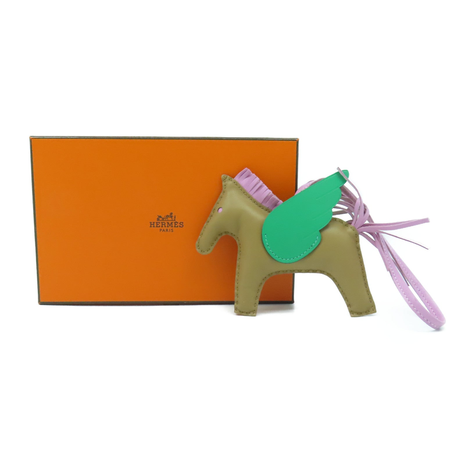 HERMES 【激減優惠】Swift皮革Rodeo Pegase MM Charm掛飾啡色/粉紅色