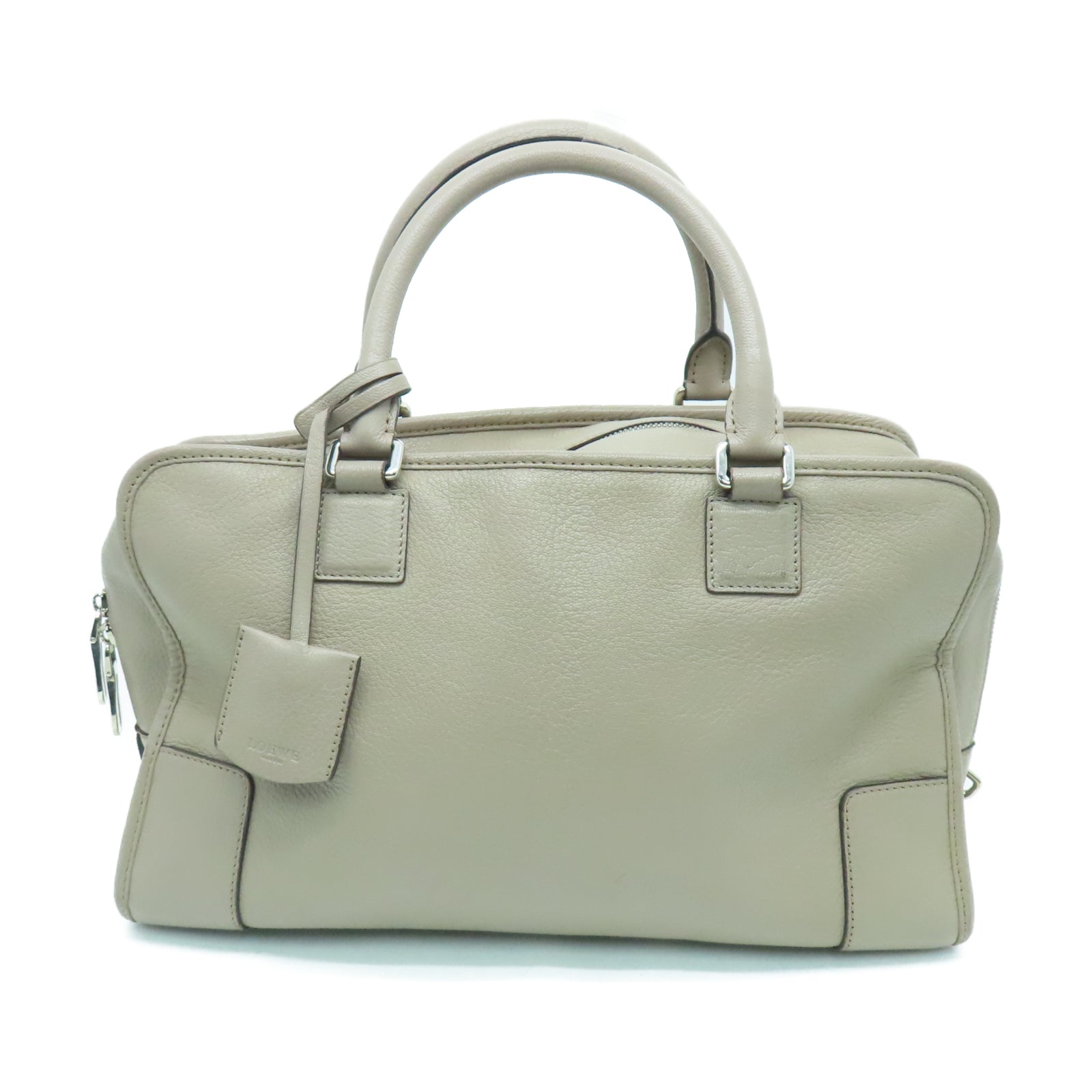 LOEWE 牛皮皮革Handbag銀扣手挽袋灰色