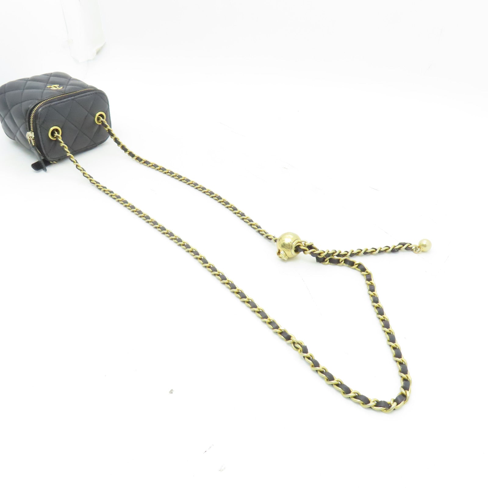 CHANEL 菱格羊皮皮革Chain Shoulder金扣鏈帶肩背袋黑色