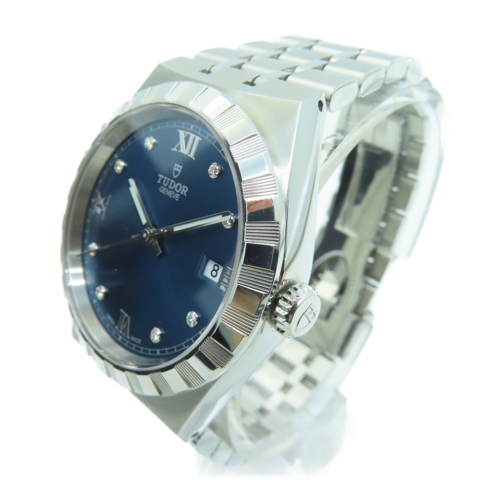 TUDOR Royal 38mm不锈钢钻石手表自动机芯蓝色