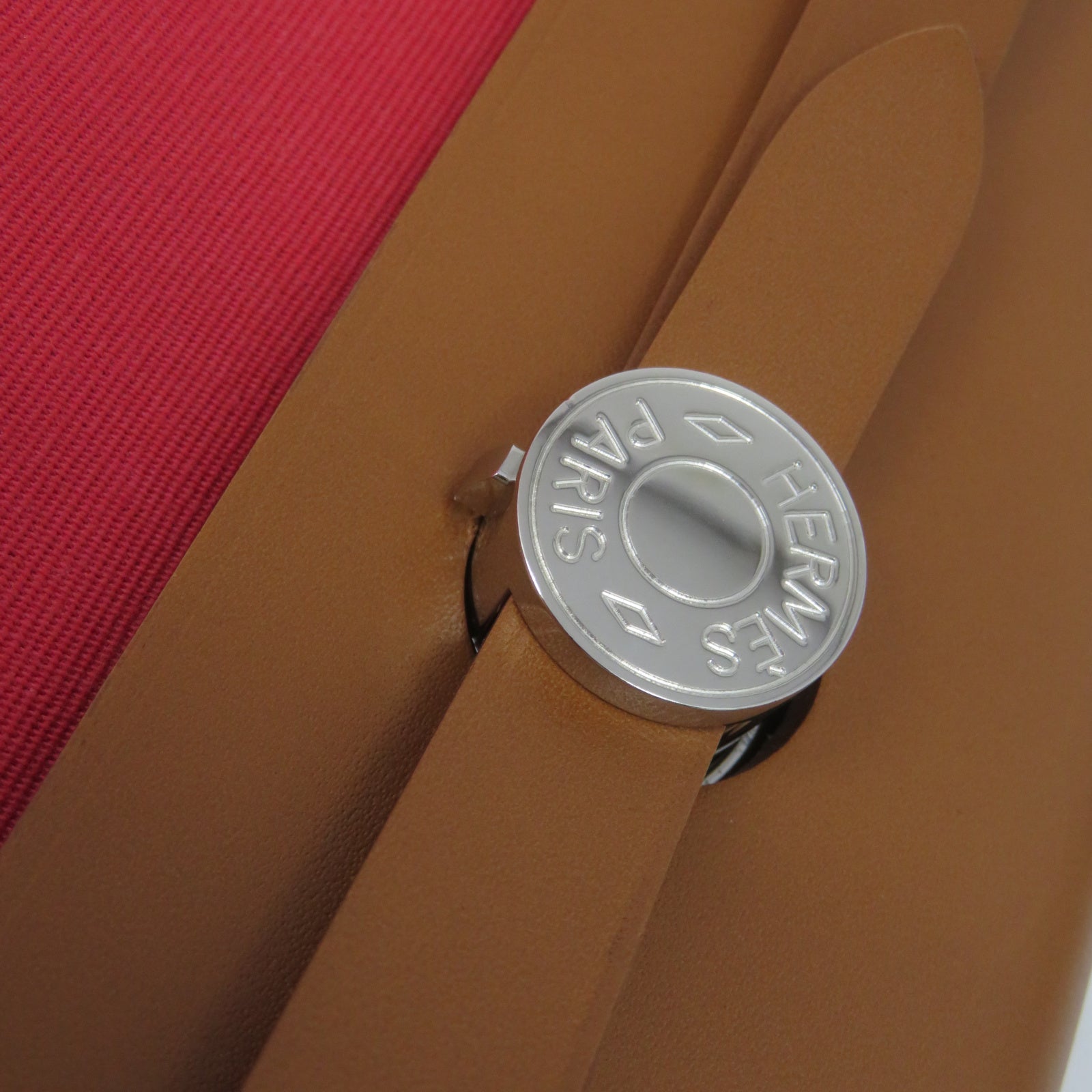 HERMES 帆布Herbag PM銀扣手挽肩背兩用袋紅色/棕色