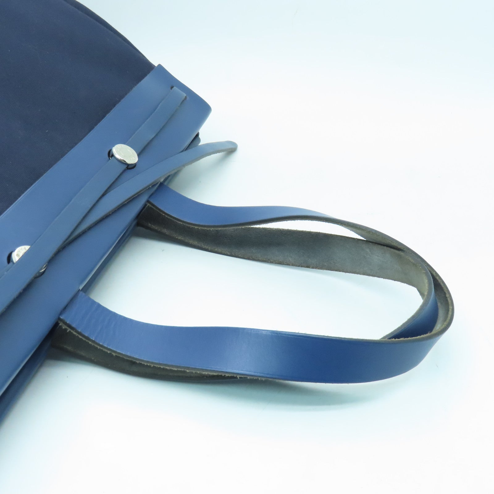 HERMES canvas Herbag Cabas silver buckle handle bag dark blue