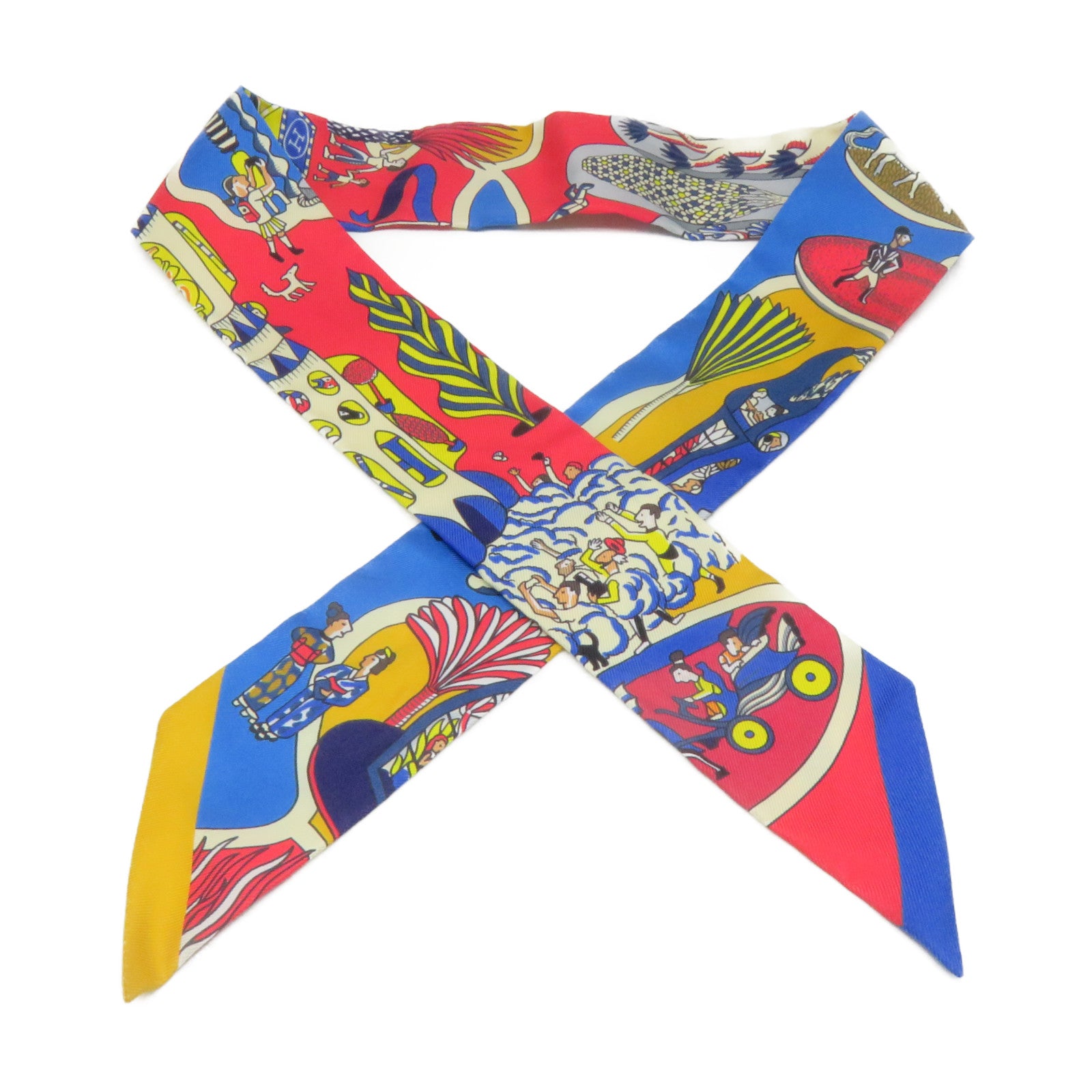 HERMES 絲質Twilly Scarf絲巾紅色/彩色
