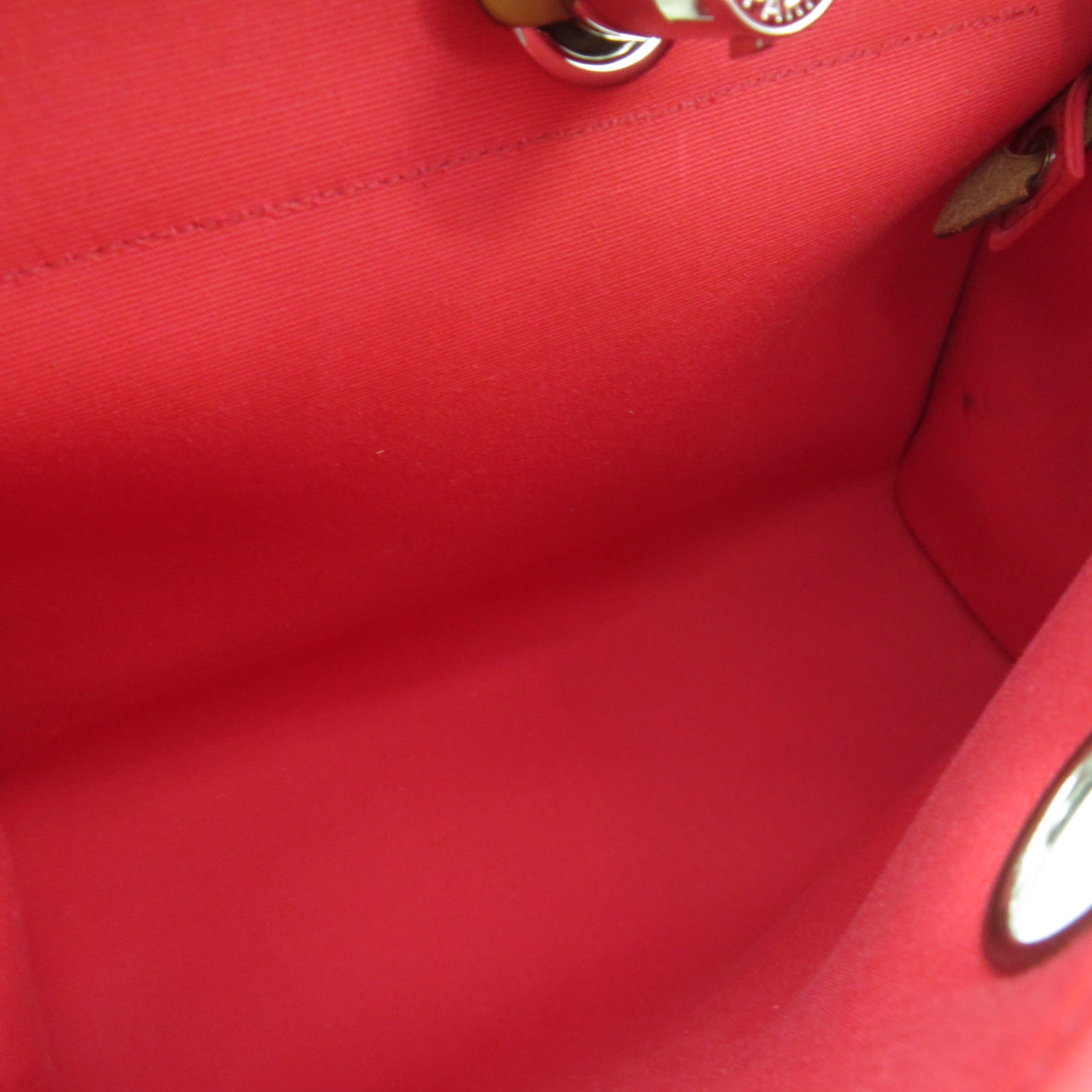 HERMES 帆布Herbag PM銀扣手挽肩背兩用袋紅色/棕色