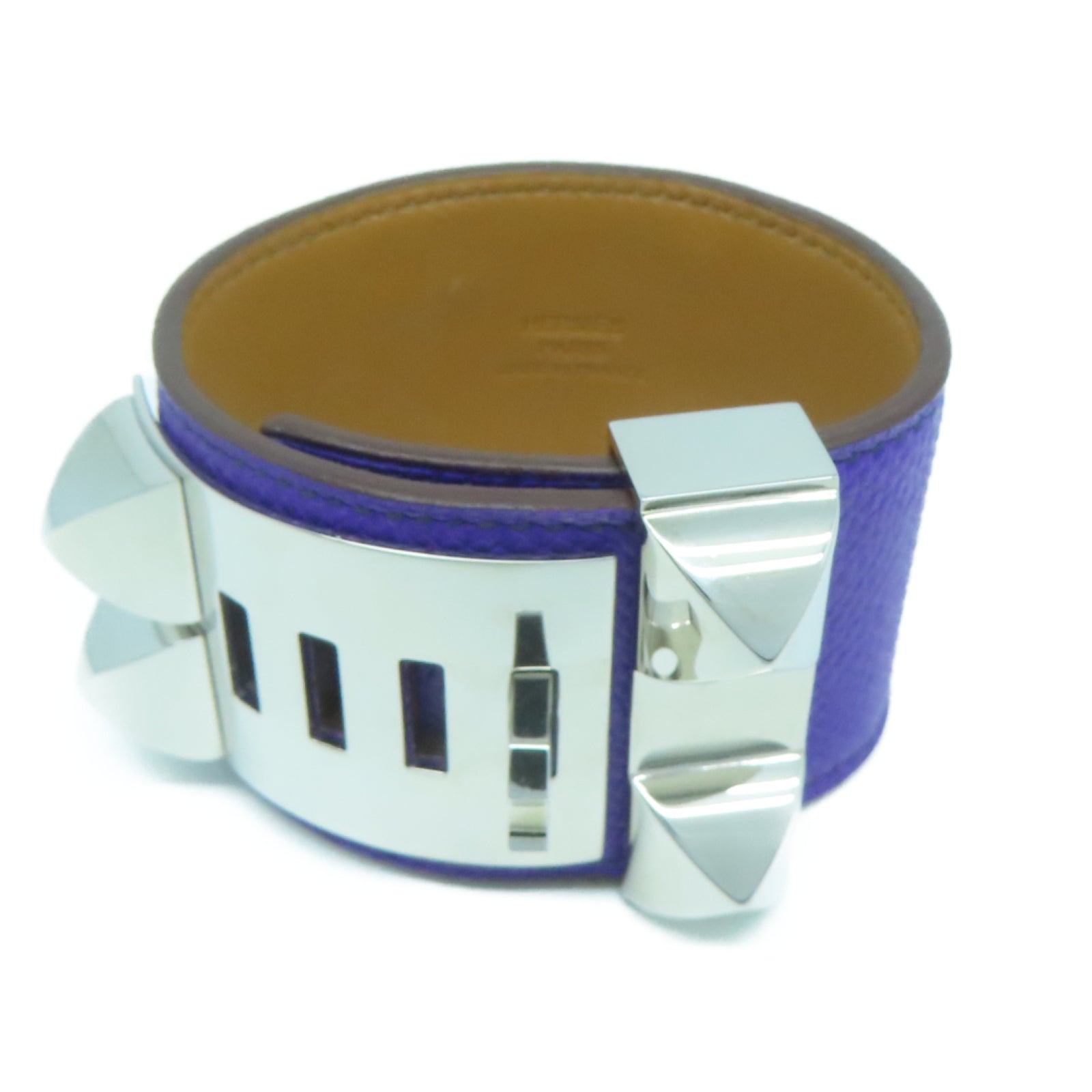 HERMES Epsom皮革/金属CDC Bracelet銀扣手鐲Violet紫色