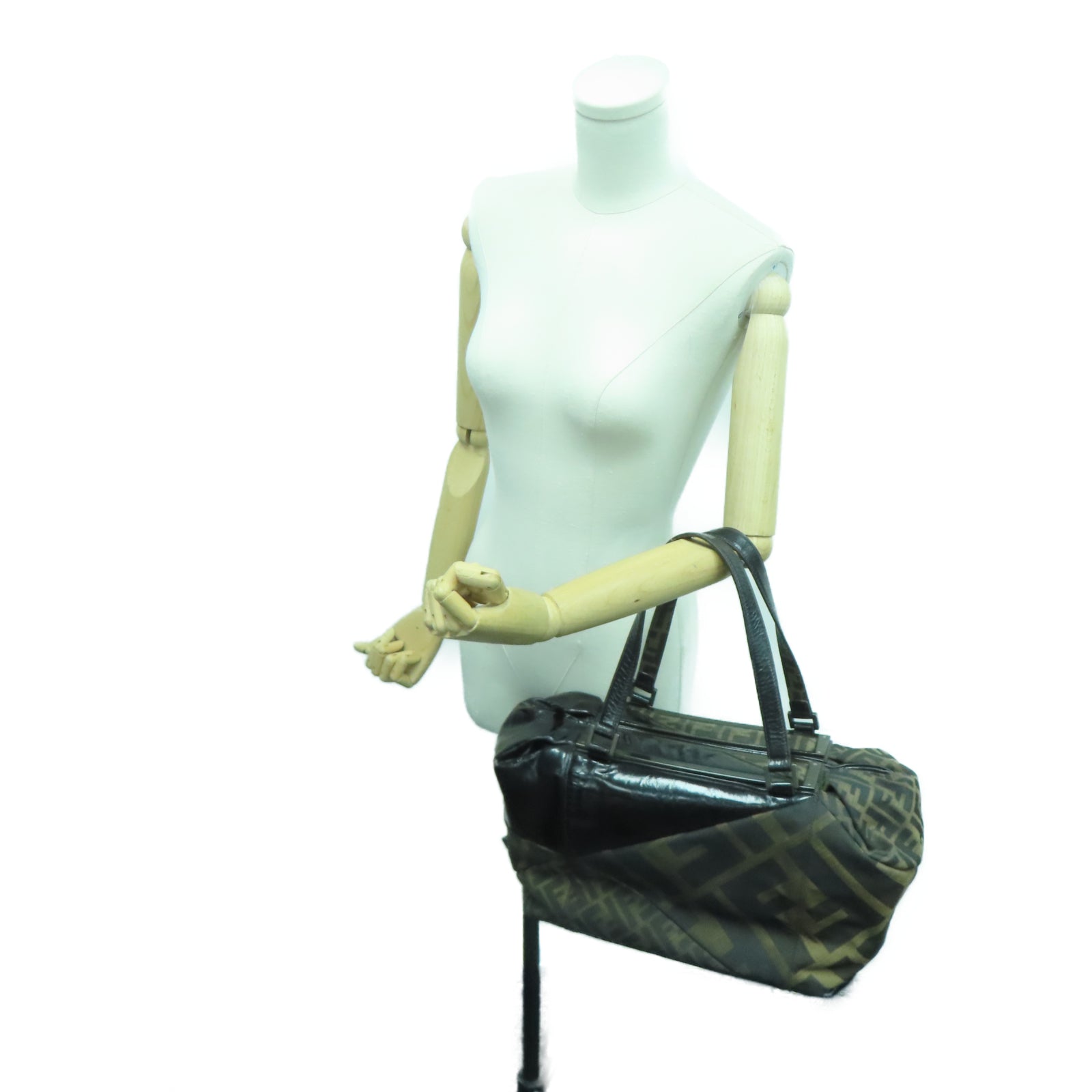 FENDI 帆布Tote Bag銀扣手挽袋棕色