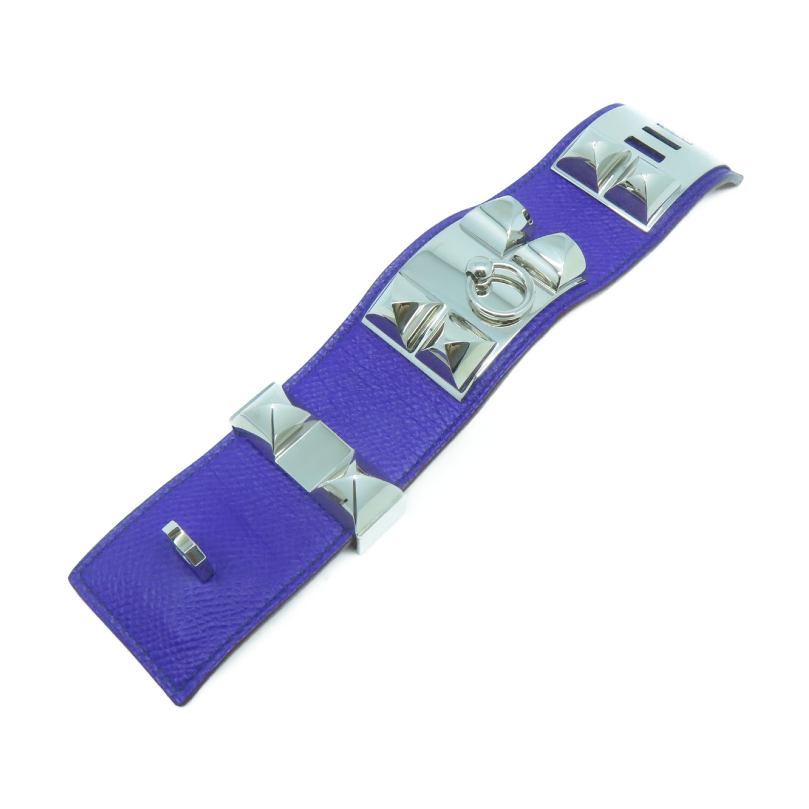 HERMES Epsom皮革/金属CDC Bracelet銀扣手鐲Violet紫色