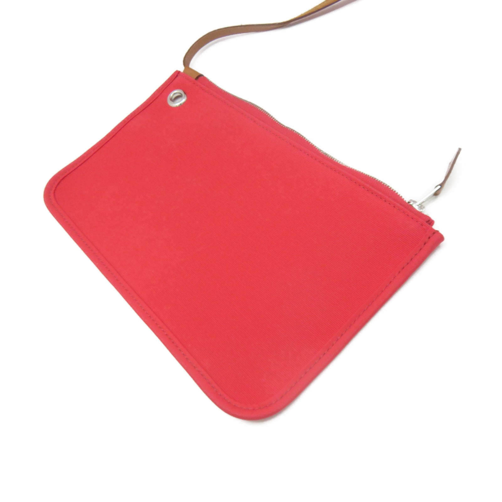 HERMES 帆布Herbag PM銀扣手挽肩背兩用袋紅色/棕色