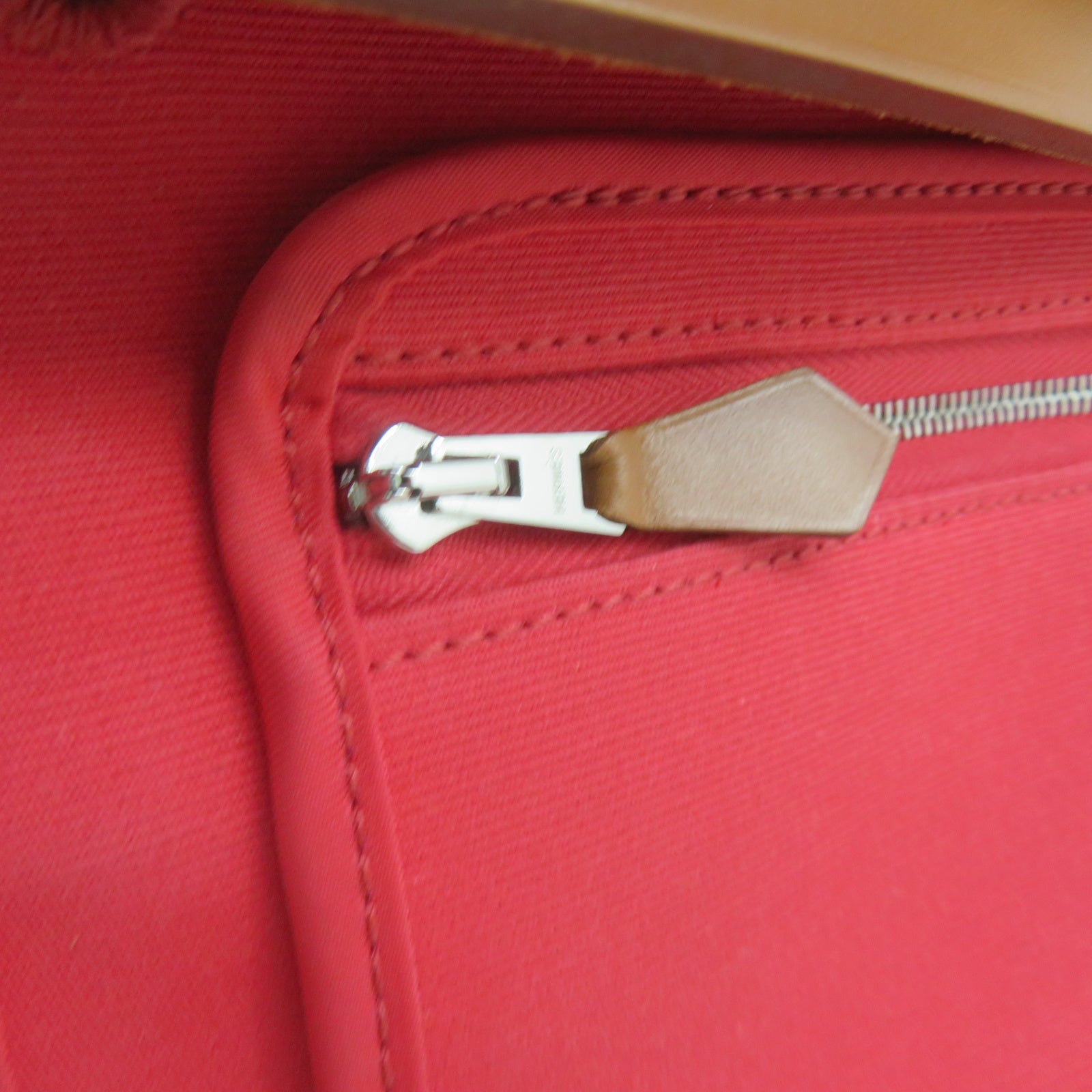 HERMES 帆布Herbag PM銀扣手挽肩背兩用袋紅色/棕色