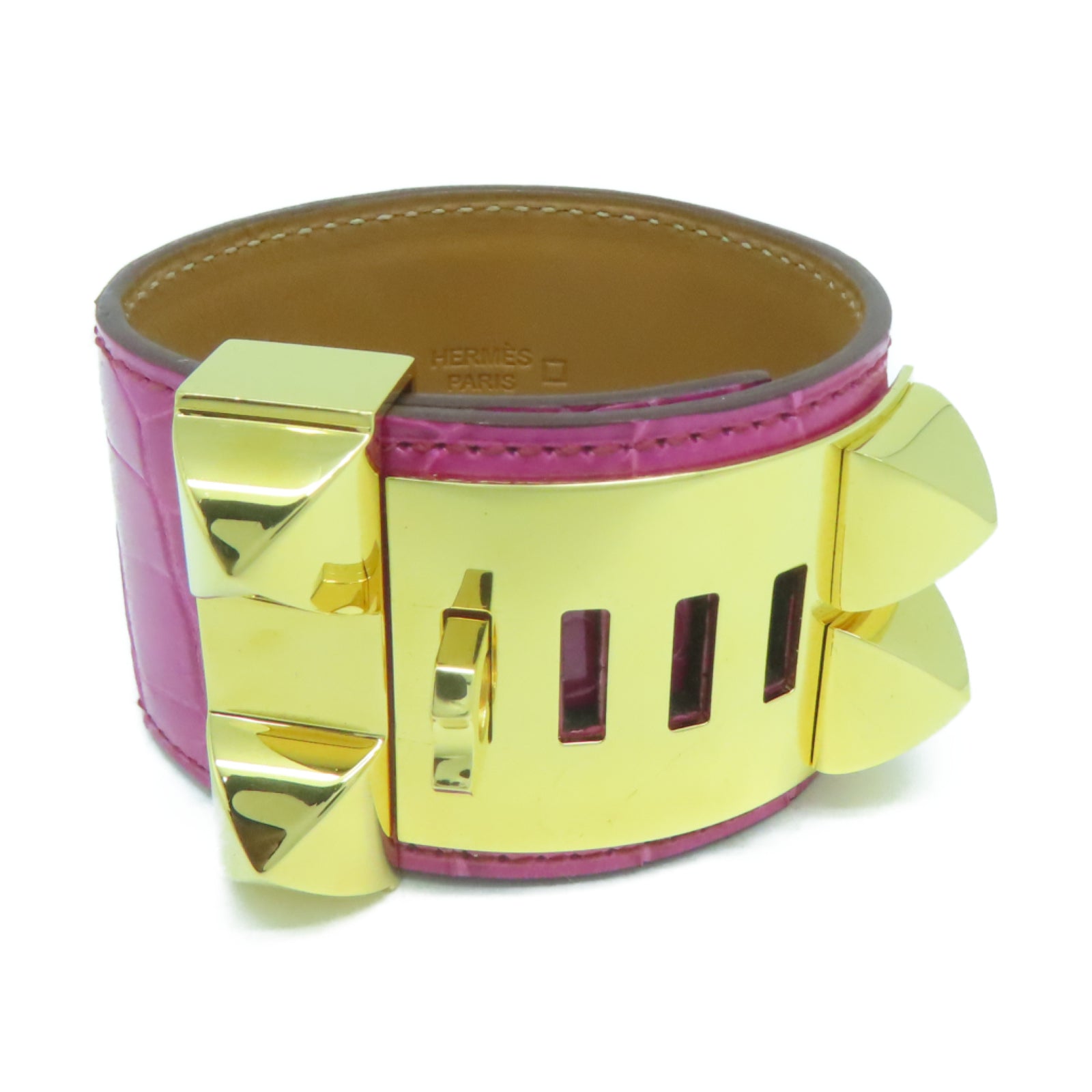 HERMES 鱷魚皮革CDC Bracelet金扣手鐲Rose Scheherazade天方夜譚紫色