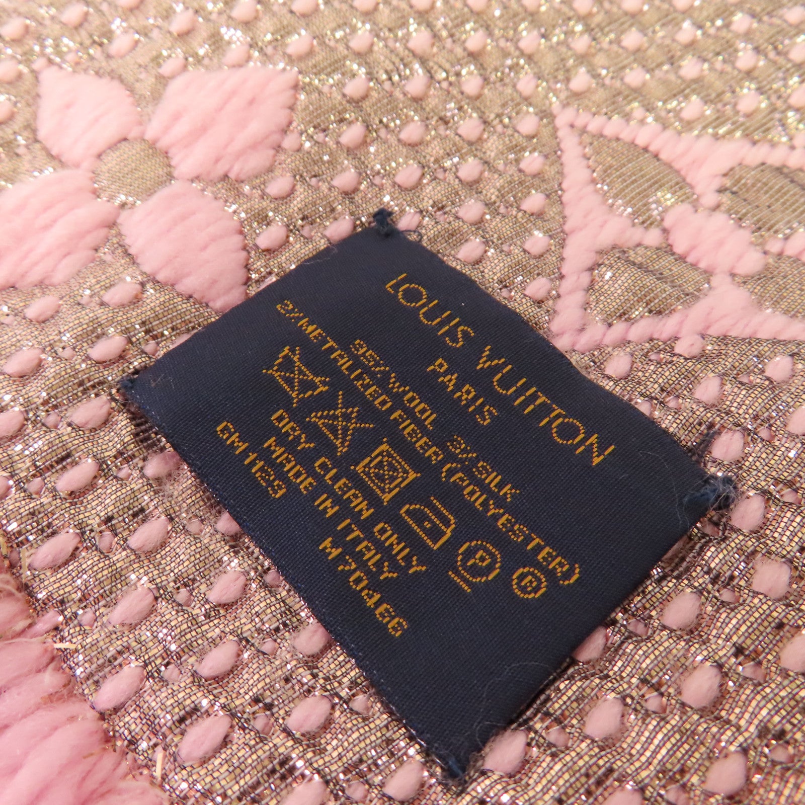LOUIS VUITTON 羊毛/絲質Logomania Shine Scarf圍巾粉紅色/金色